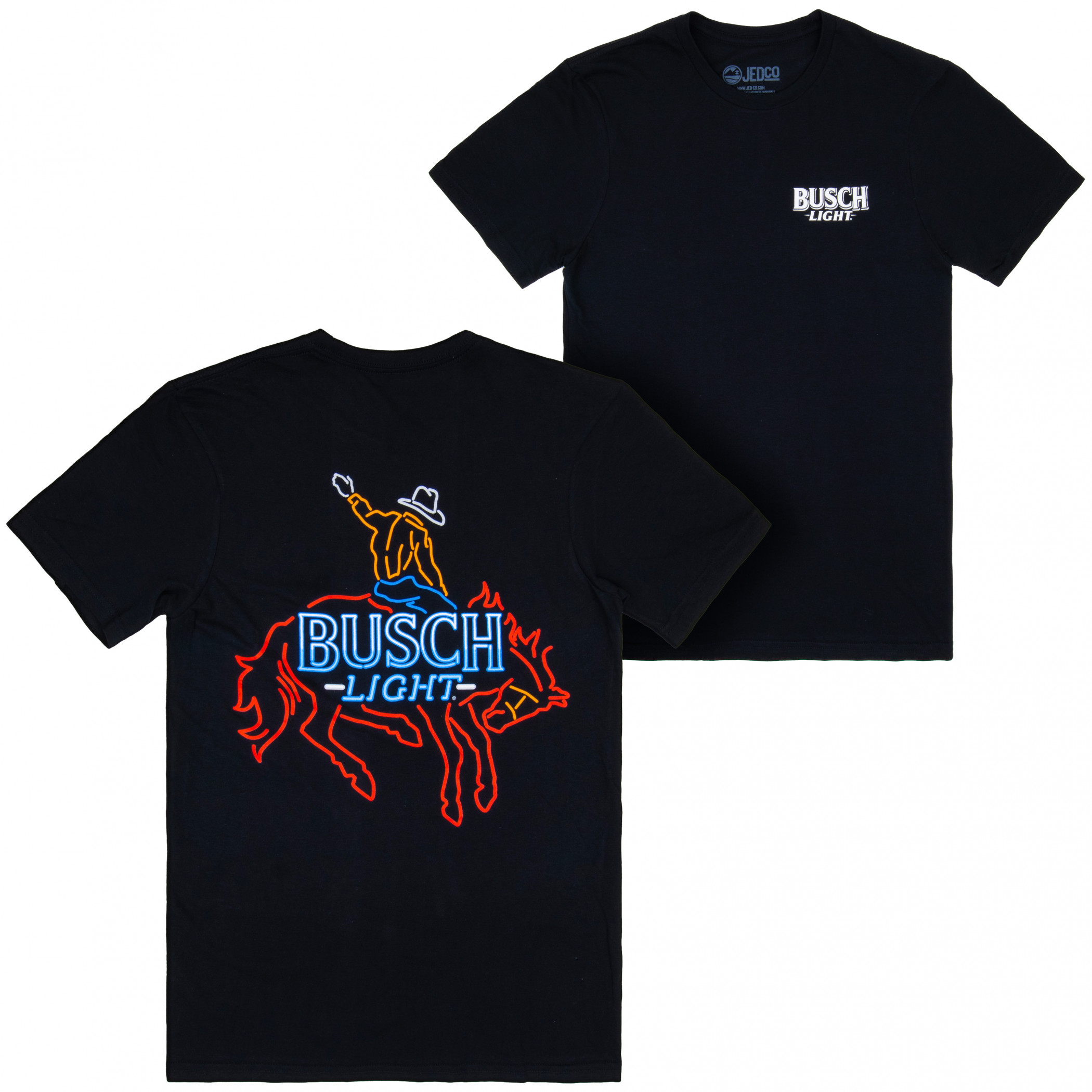 Busch Light Neon Cowboy Front and Back Print T-Shirt