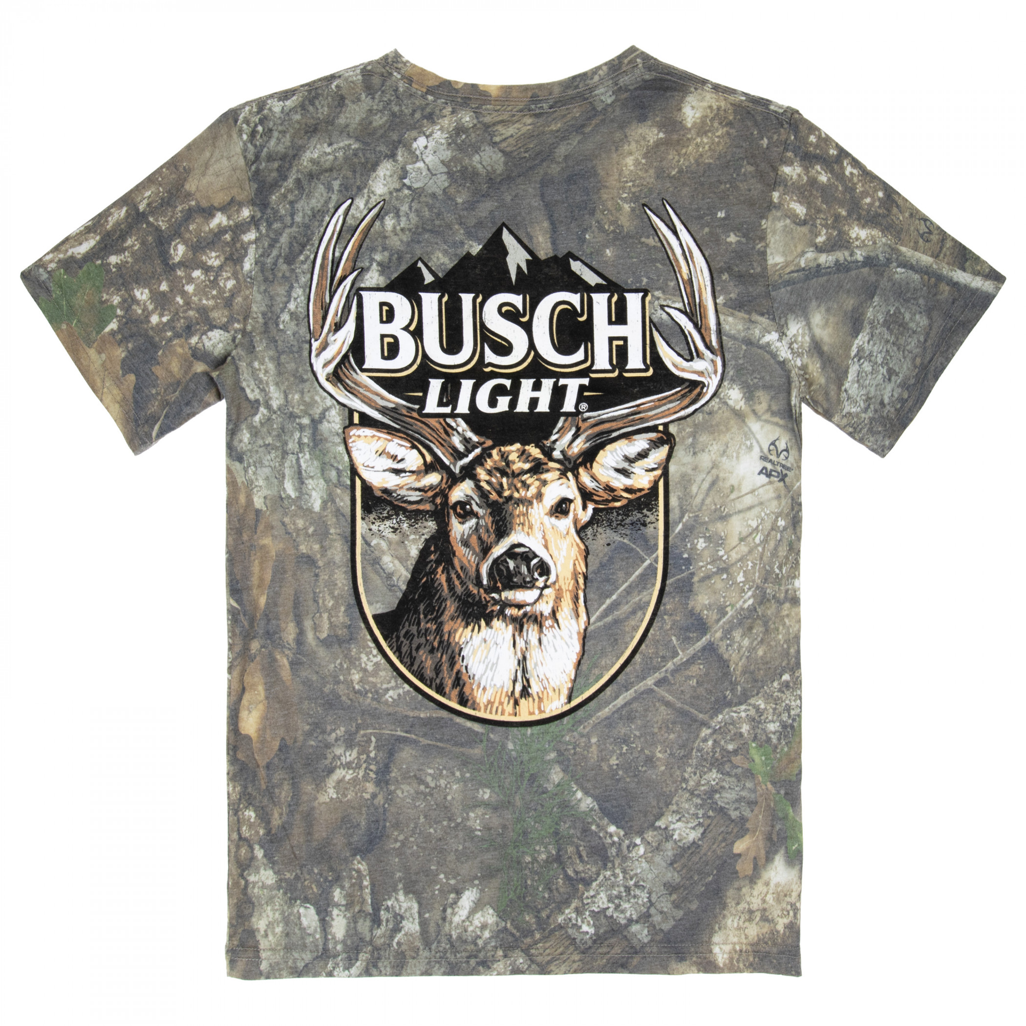 Busch Light Whitetail Washed Camo Front and Back Print T-Shirt