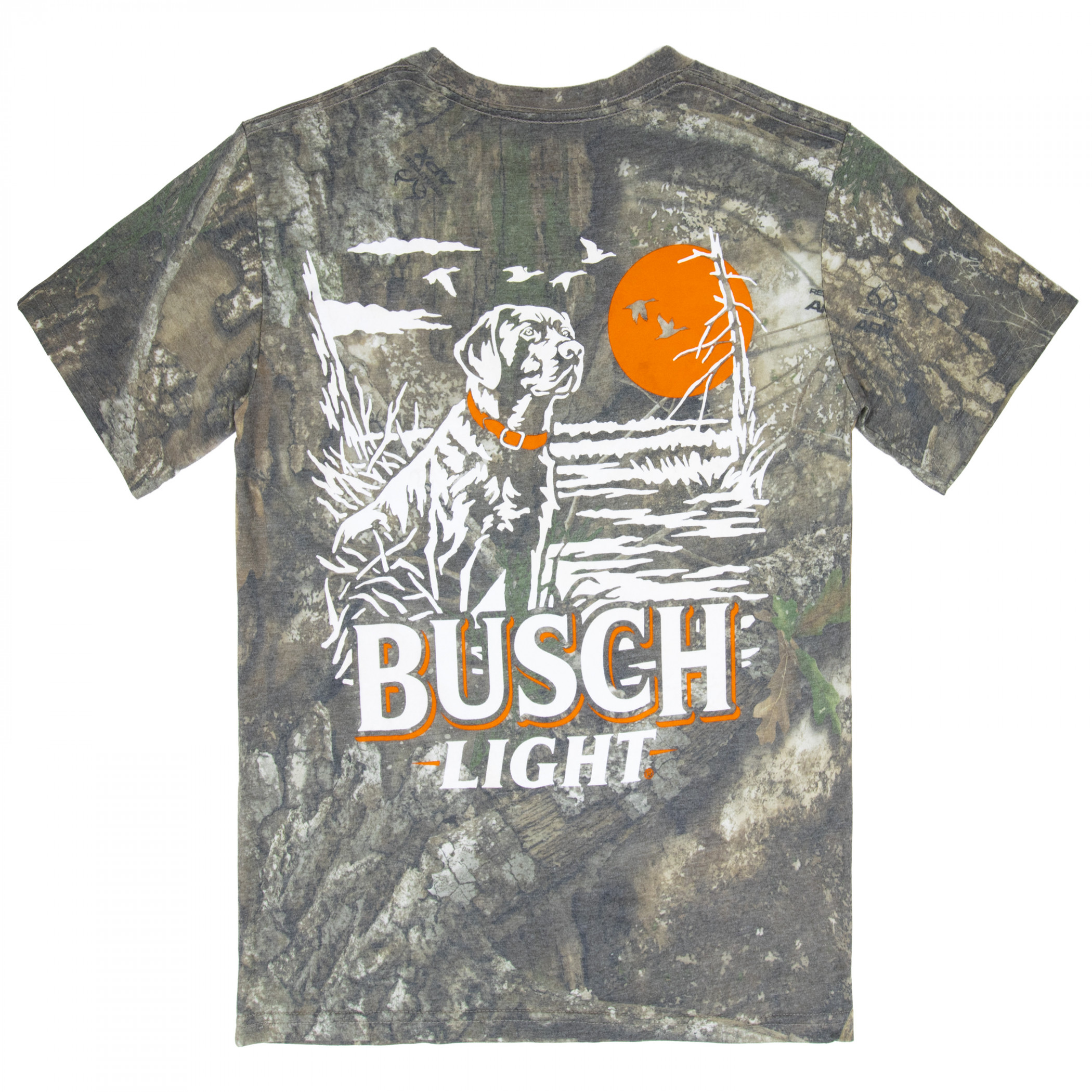 Busch Light Lab Duck Scene Washed Camo Front and Back Print T-Shirt