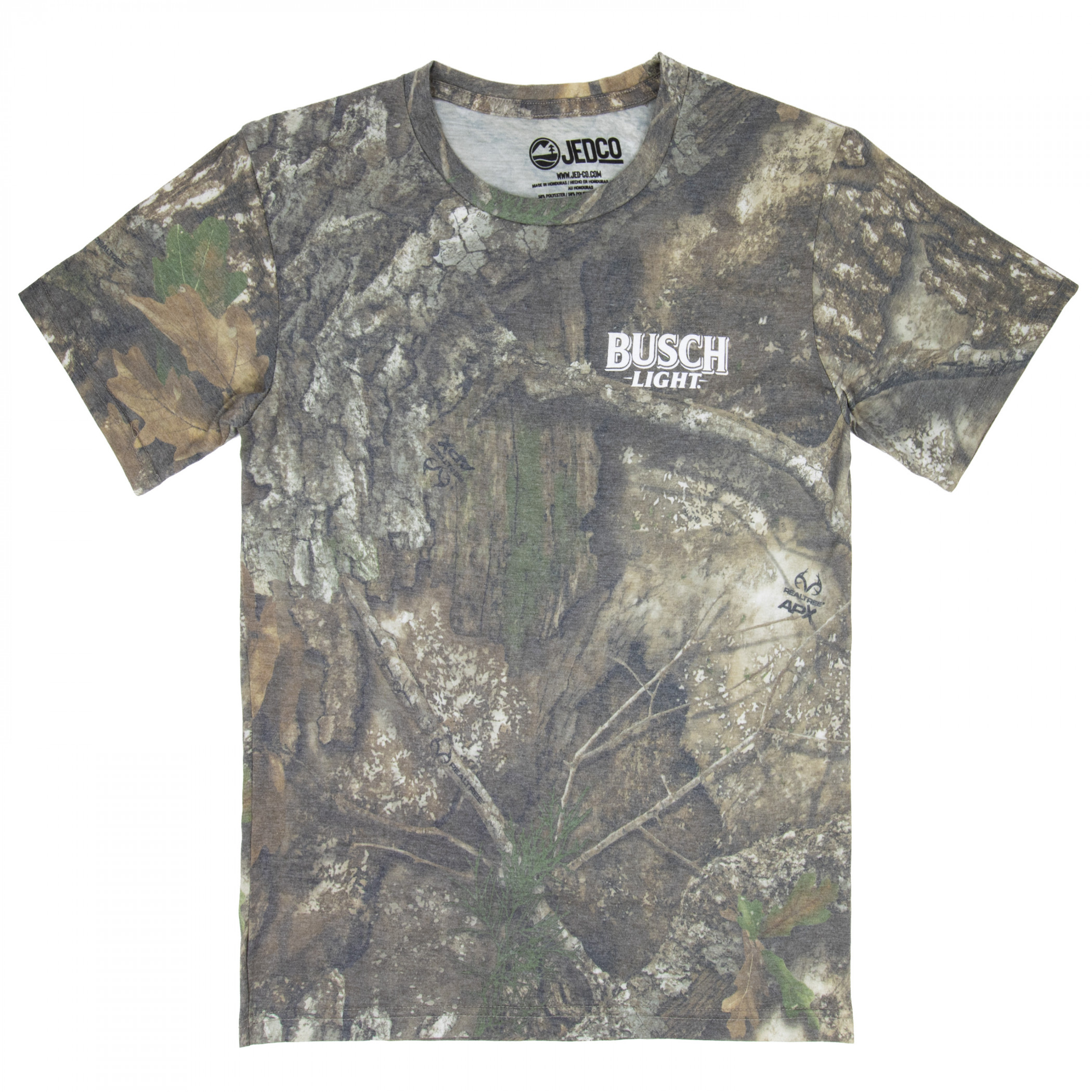 Busch Light Lab Duck Scene Washed Camo Front and Back Print T-Shirt