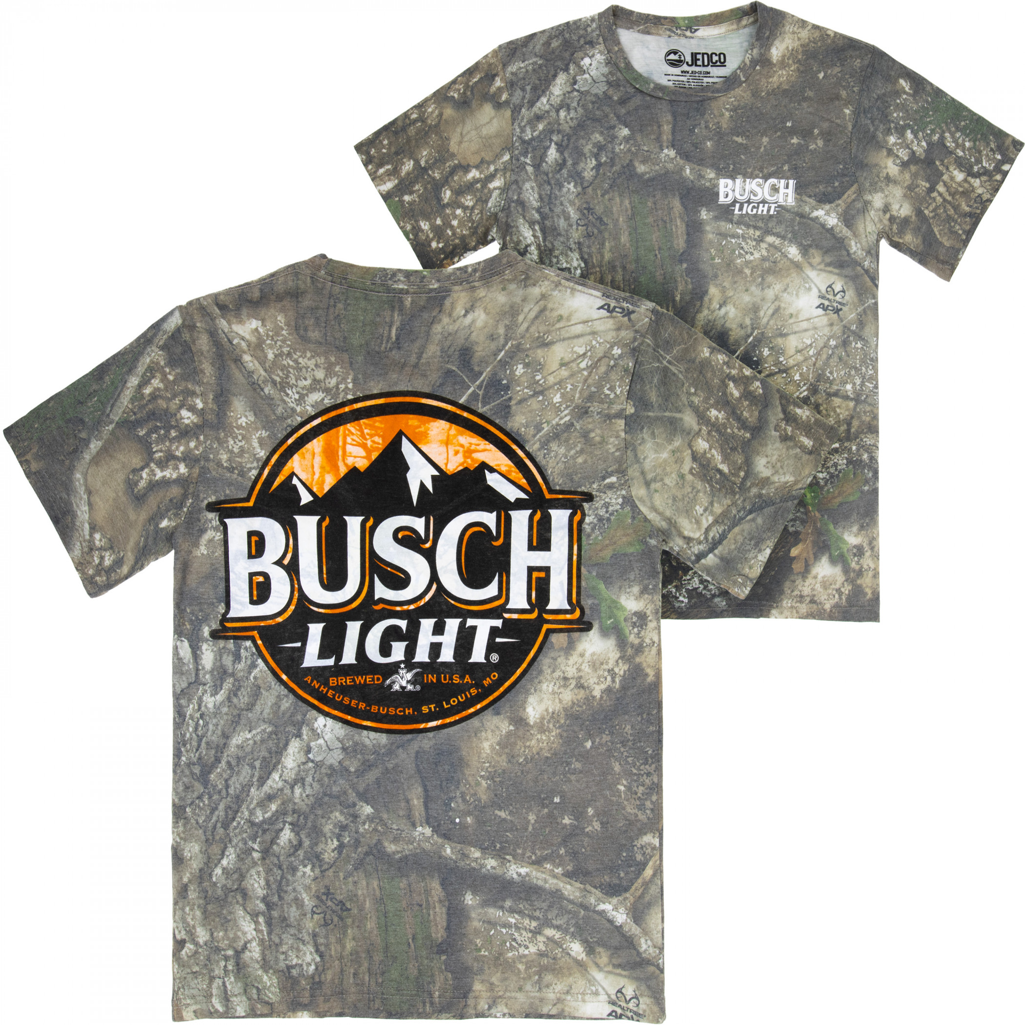 Busch Light Camo Blaze Washed Camo Front and Back Print T-Shirt