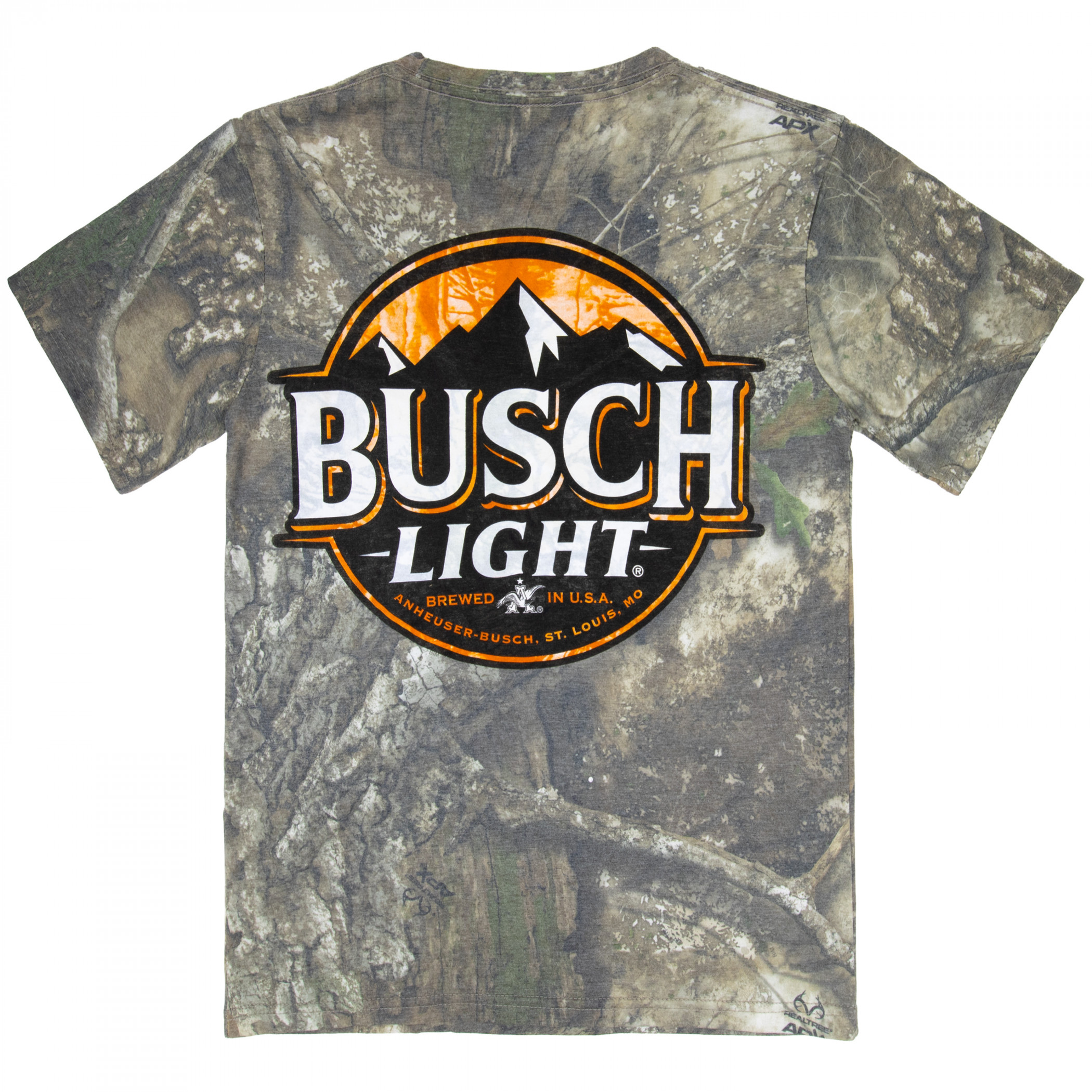 Busch Light Camo Blaze Washed Camo Front and Back Print T-Shirt