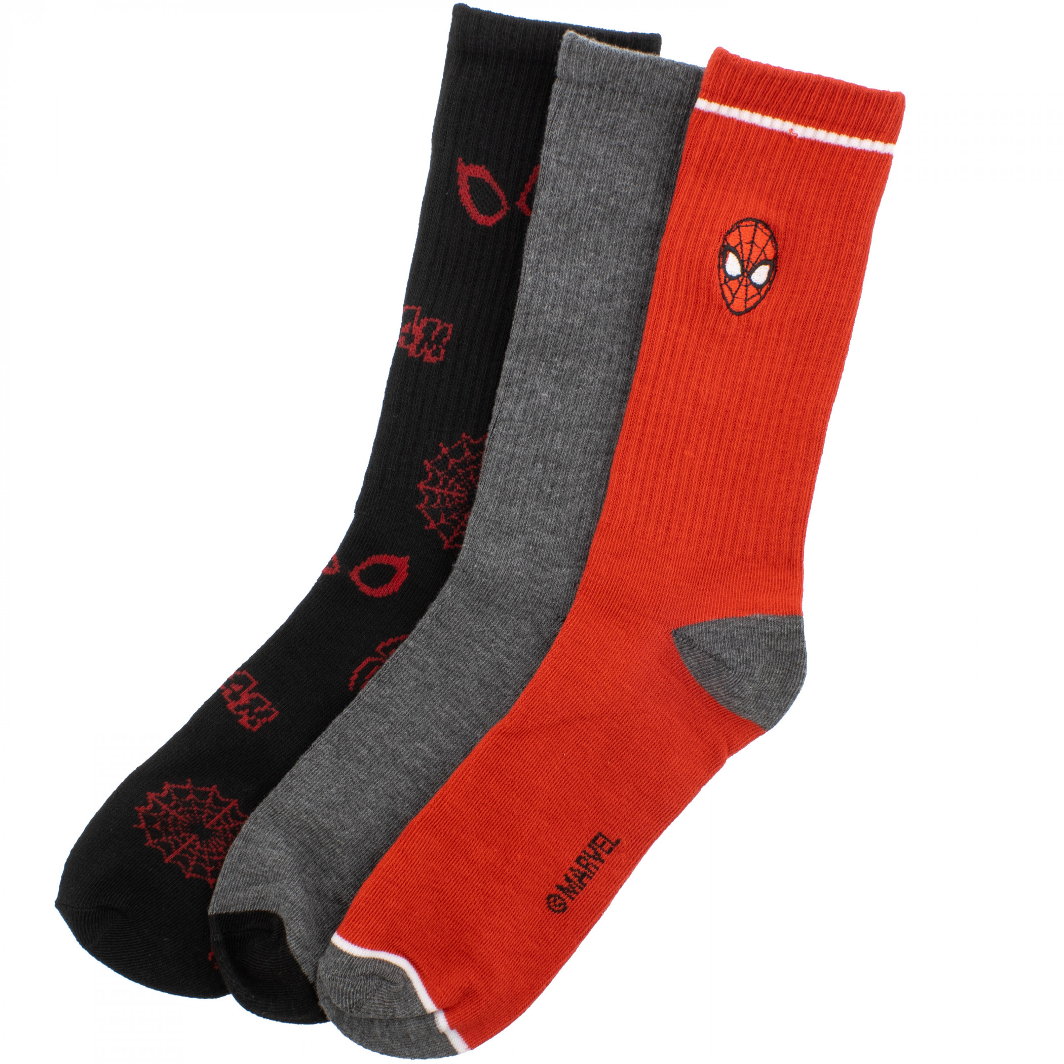Spider-Man 3-Pack Mixed Logos Adult Crew Socks, Multi-Color