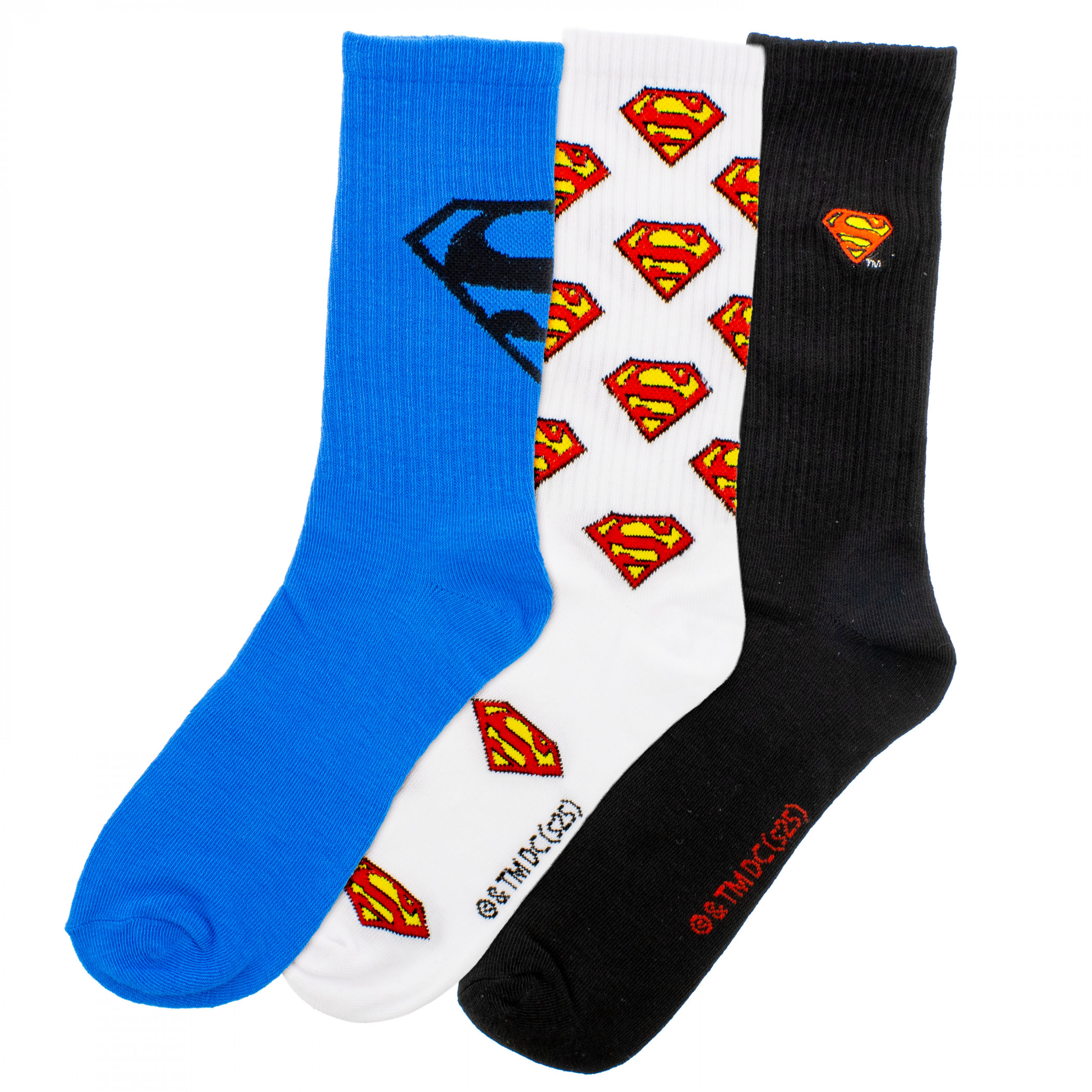 Superman 3-Pack Mixed Logos Adult Crew Socks, Multi-Color