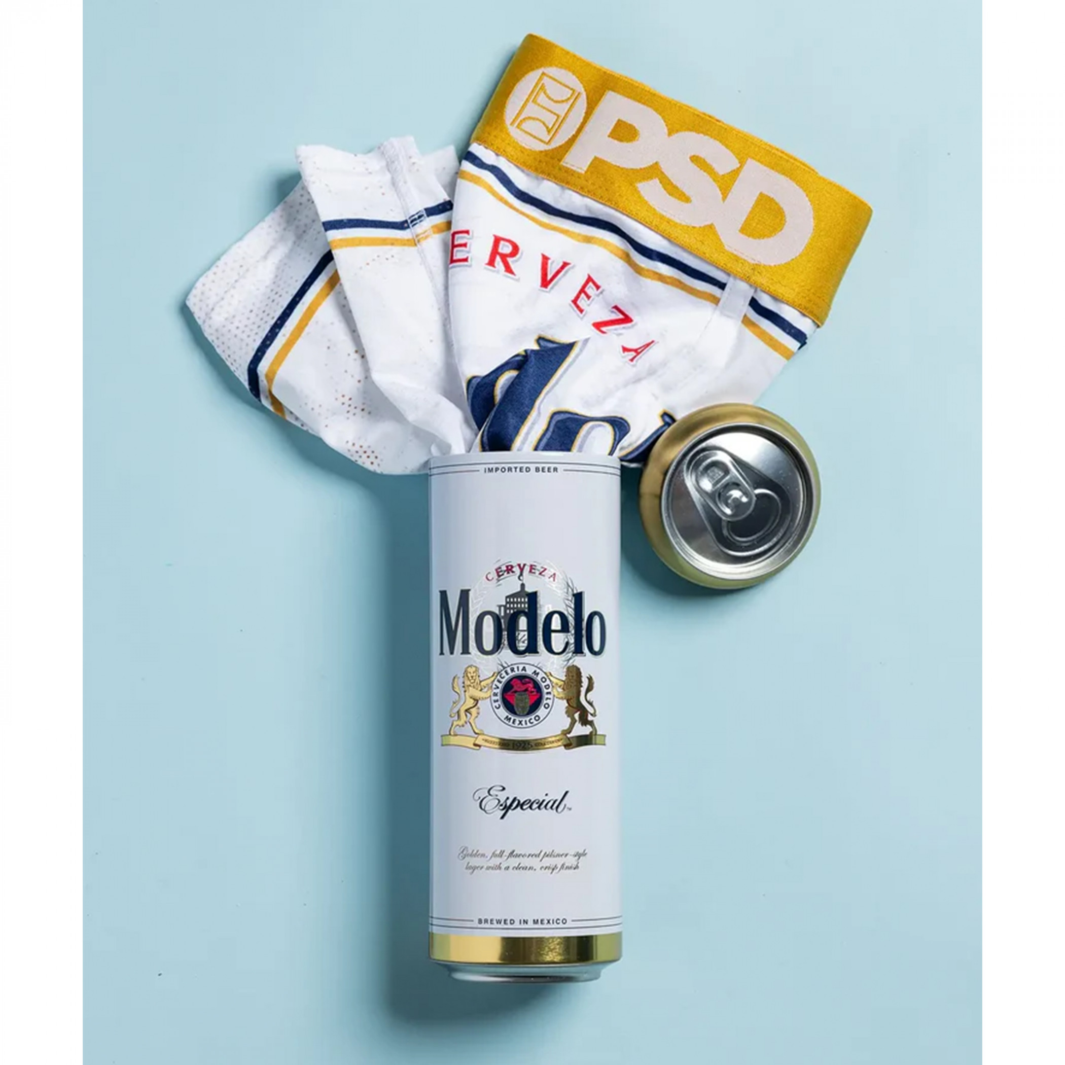 Modelo Logo PSD Boxer Briefs in a Beer Can