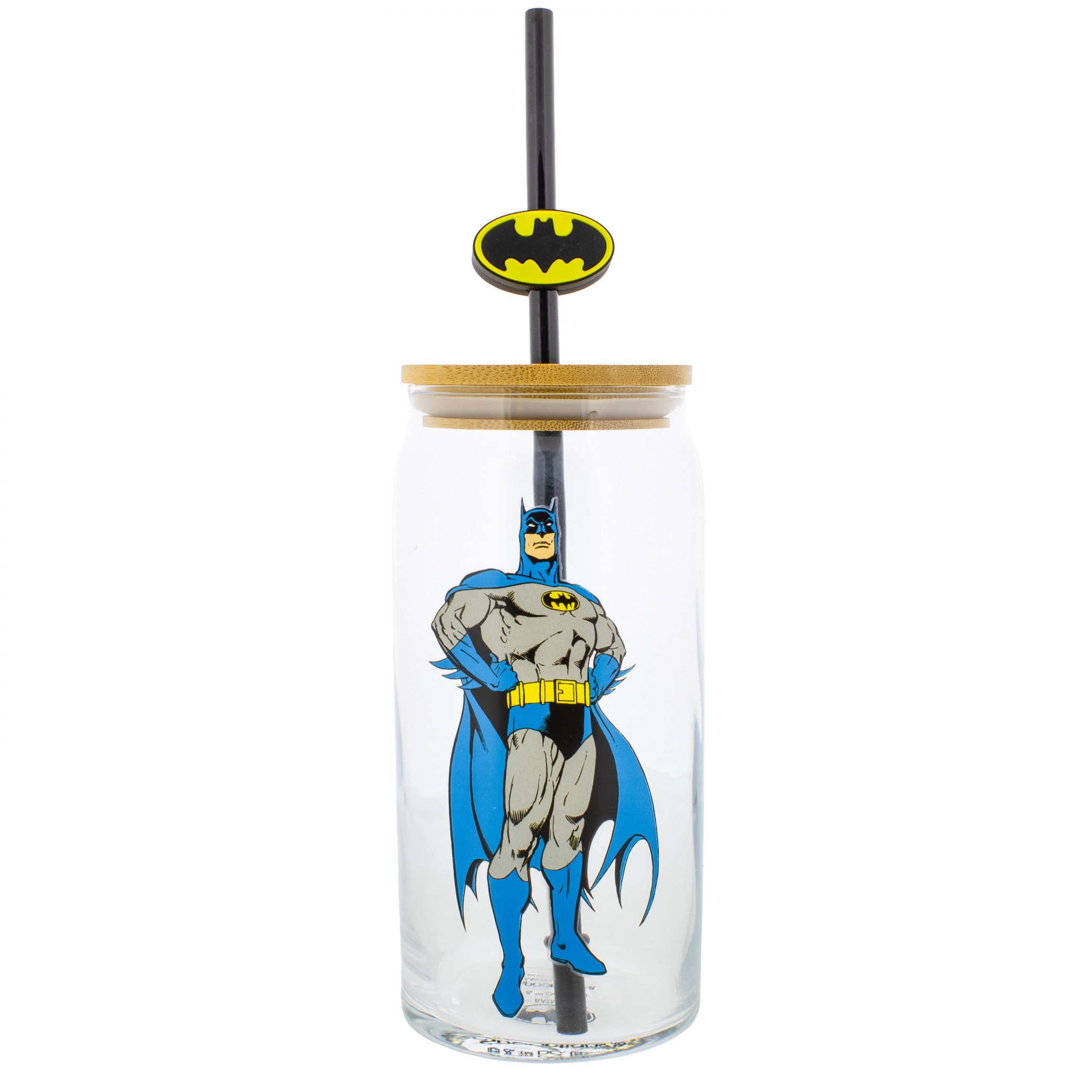 Batman Comic Pose 20oz Glass with Straw Charm, Clear
