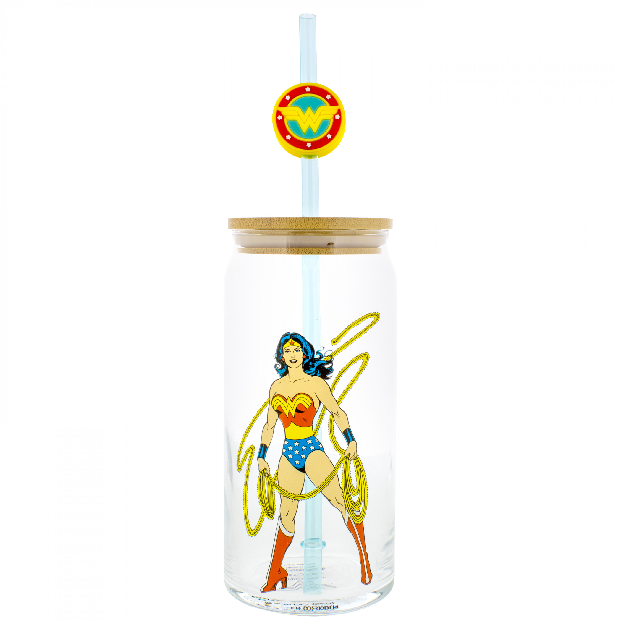 Wonder Woman Comic Pose 20oz Glass with Straw Charm, Clear