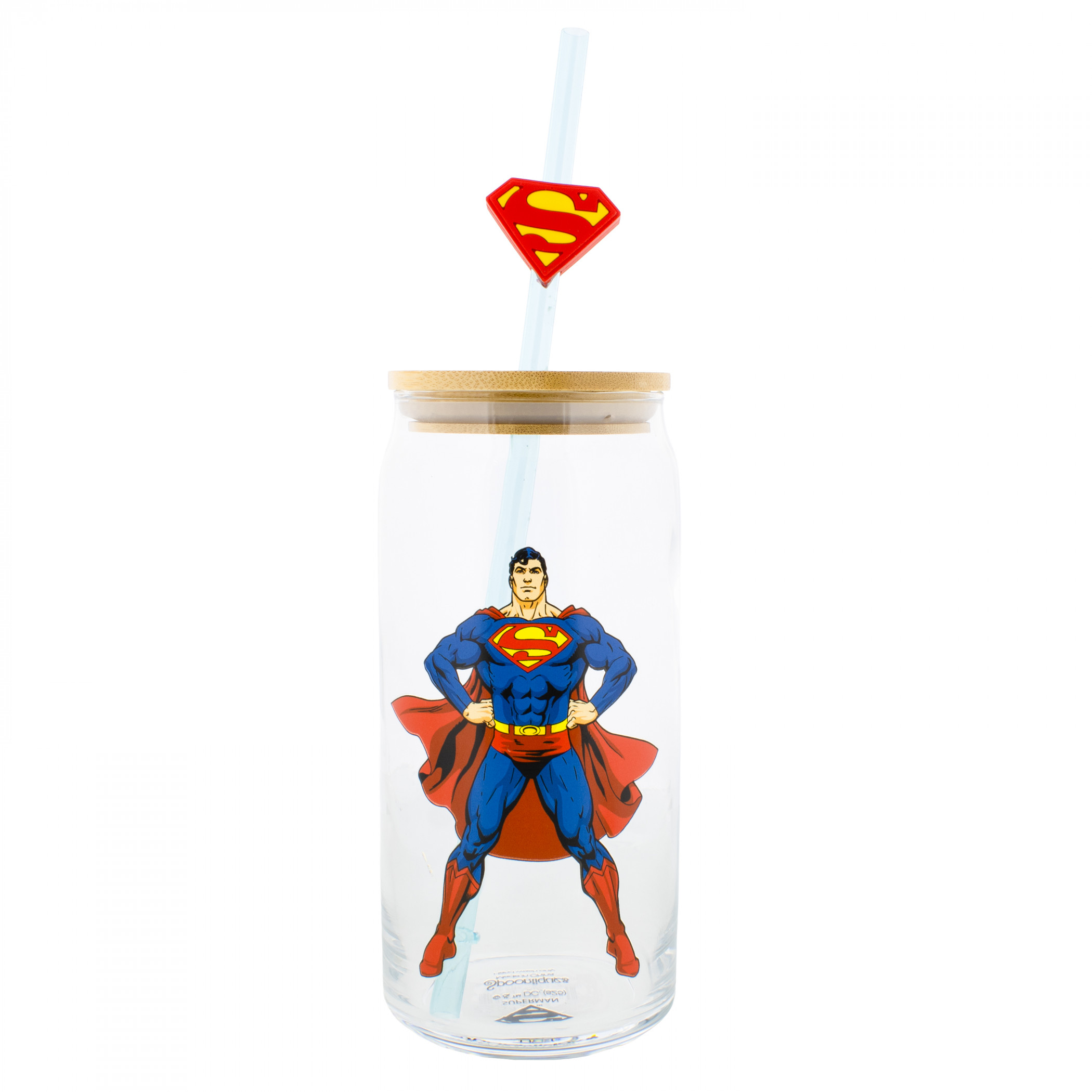 Superman Comic Pose 20oz Glass with Straw Charm, Clear
