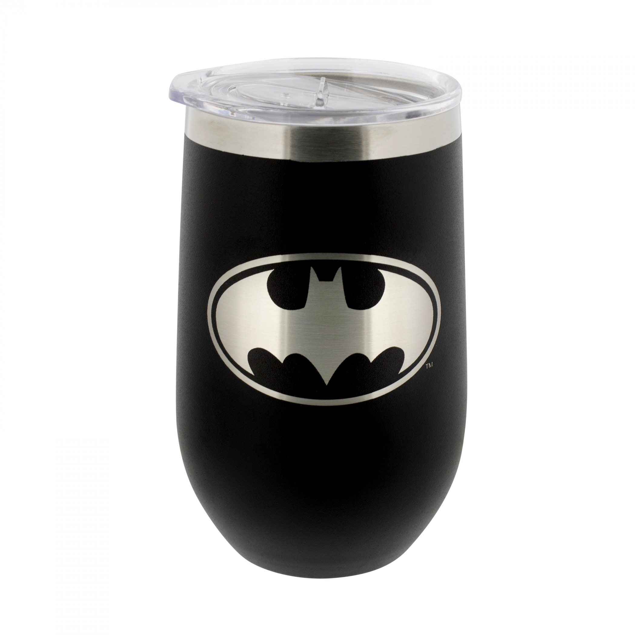Batman Silver Logo 16oz Wine Tumbler, Black