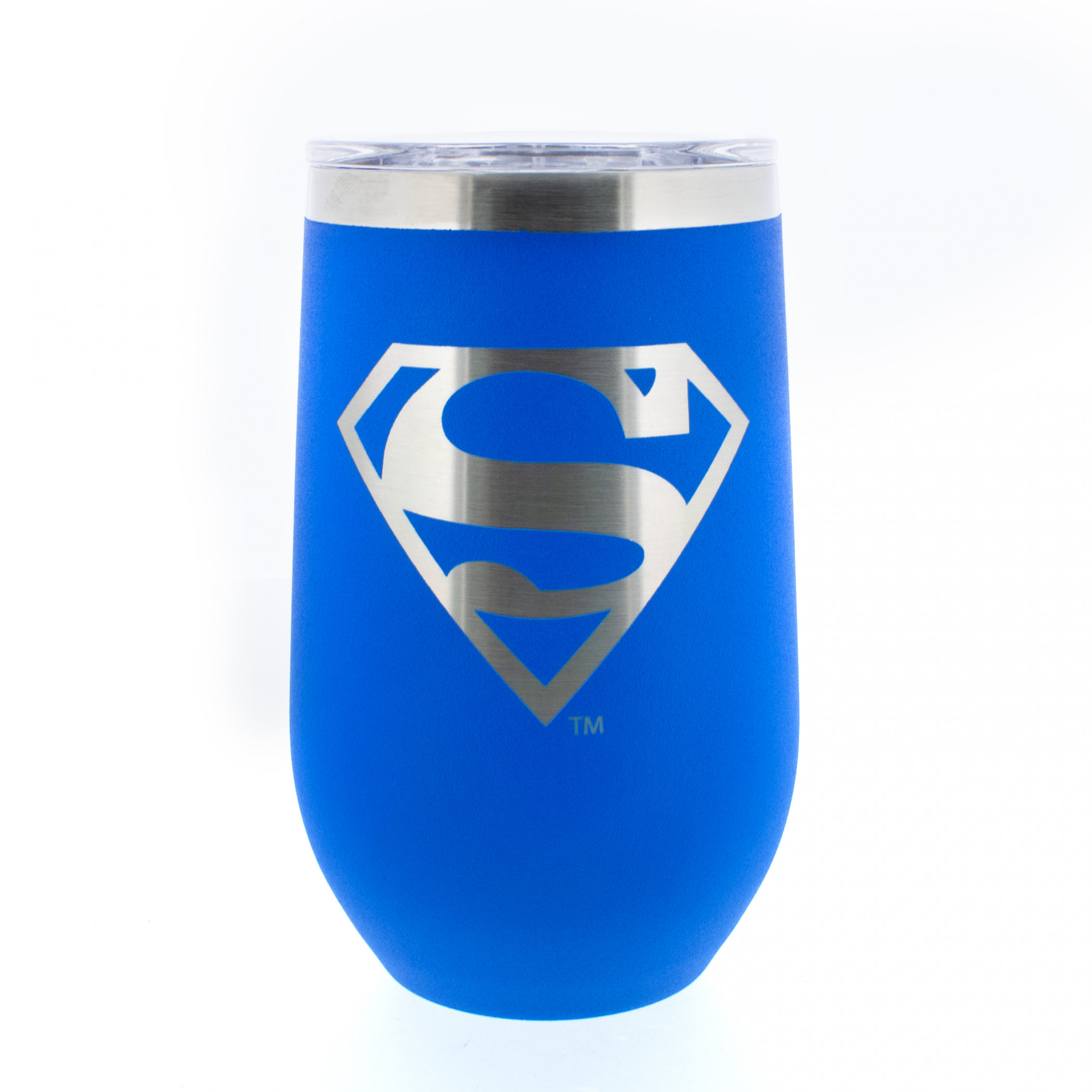 Superman Silver Logo 16oz Wine Tumbler, Blue