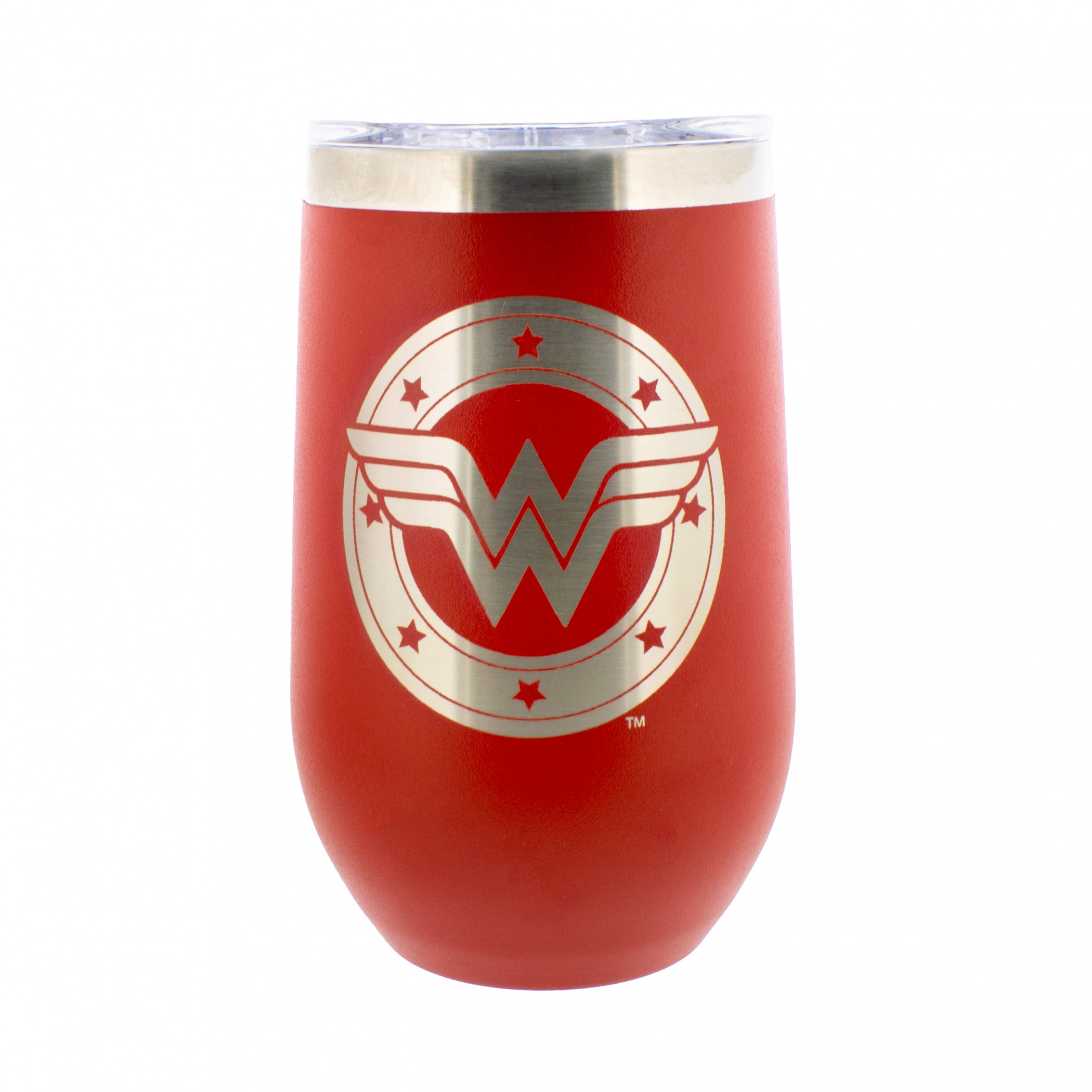 Wonder Woman Silver Logo 16oz Wine Tumbler, Red