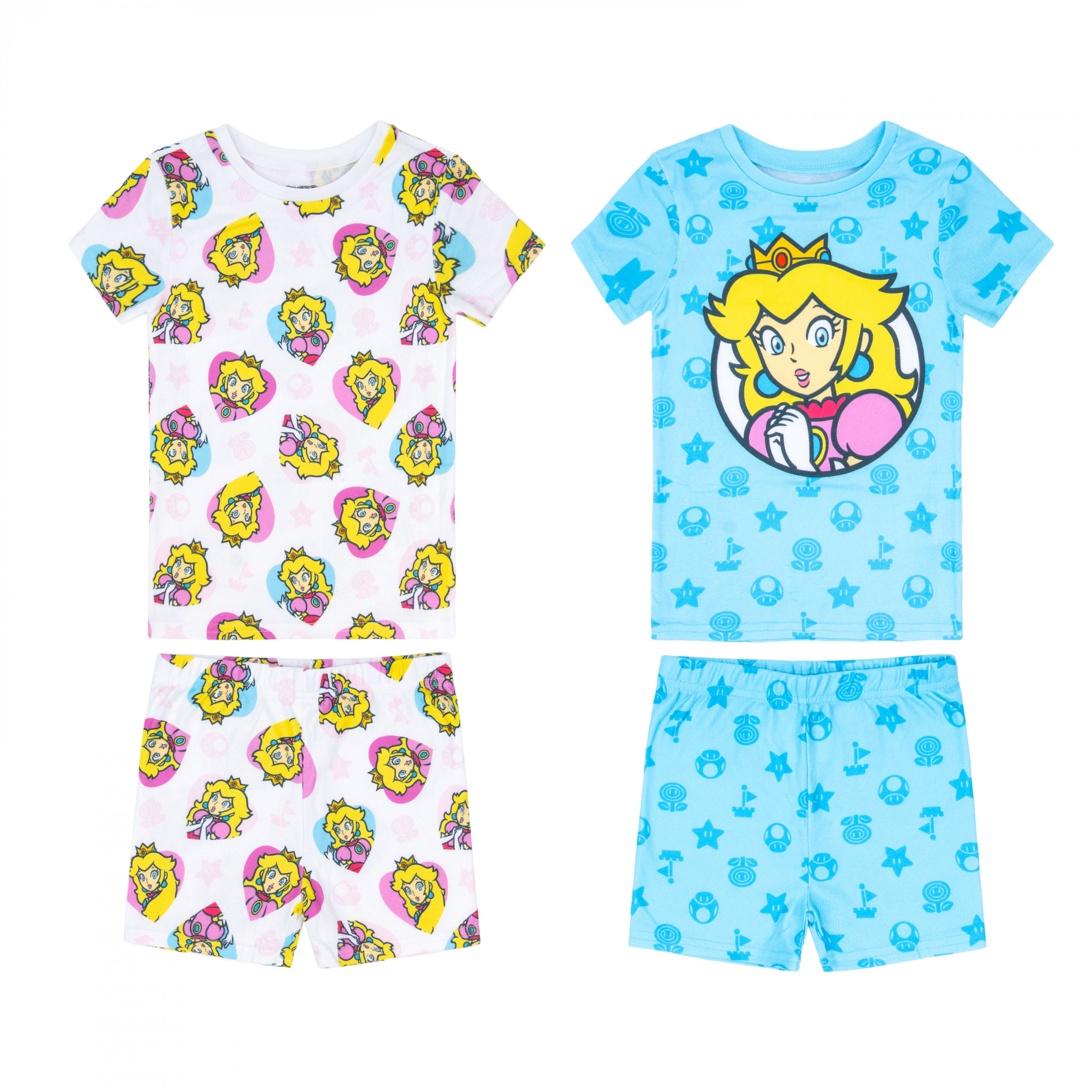 Super Mario Bros Princess Peach Girl's 4-Piece Pajama Set, Multi-Color