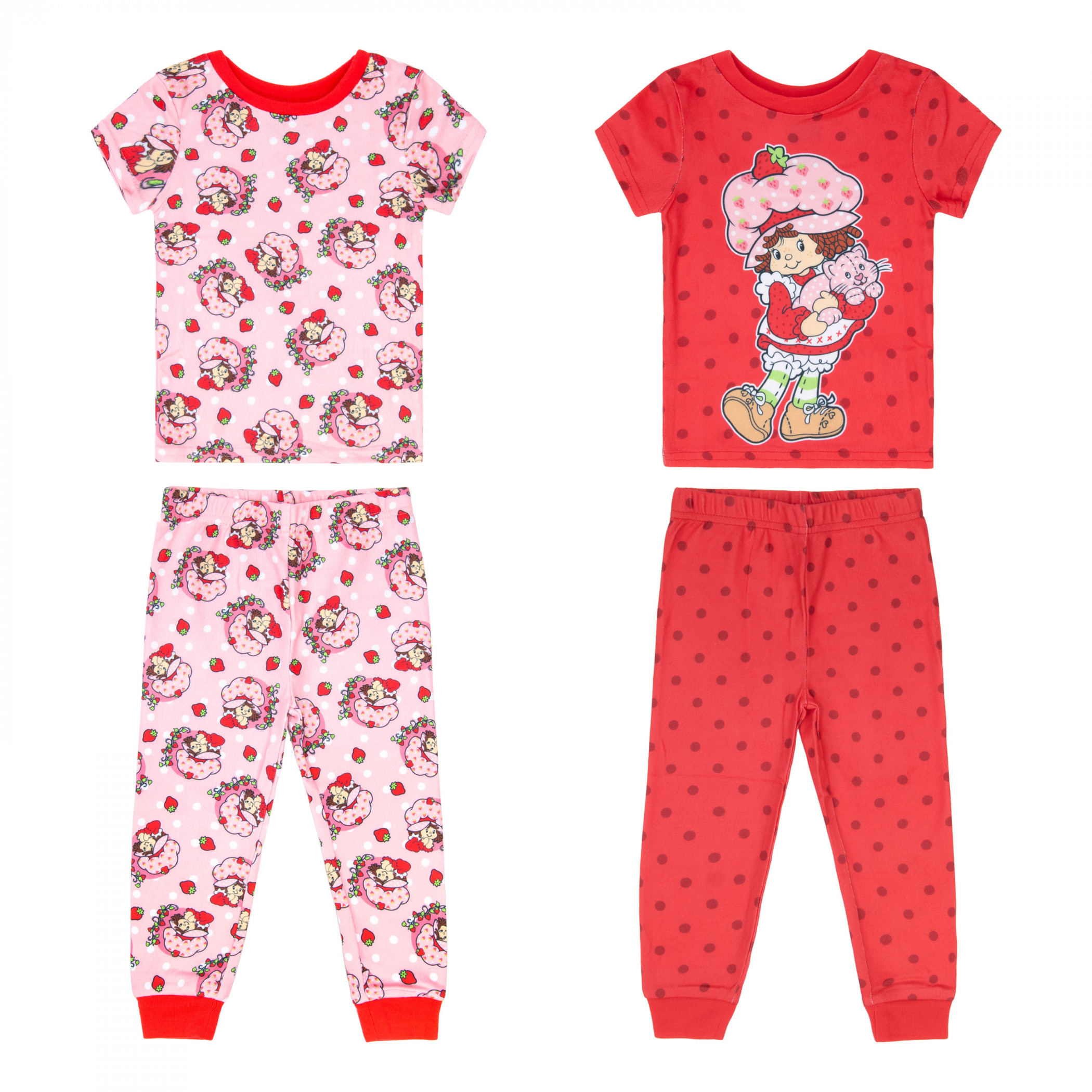 Strawberry Shortcake Girl's 4-Piece Pajama Set, Red