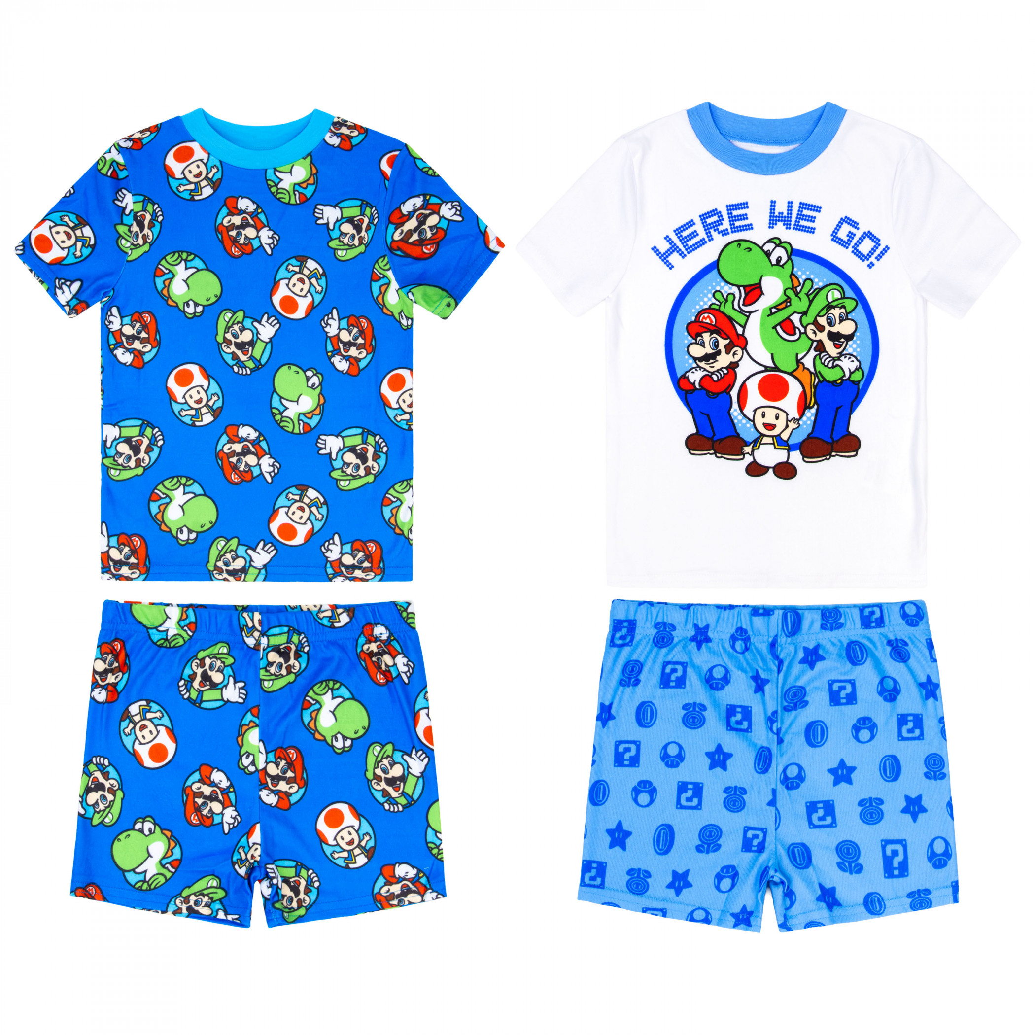 Super Mario Bros Here We Go! Boy's 4-Piece Pajama Set, Multi-Color