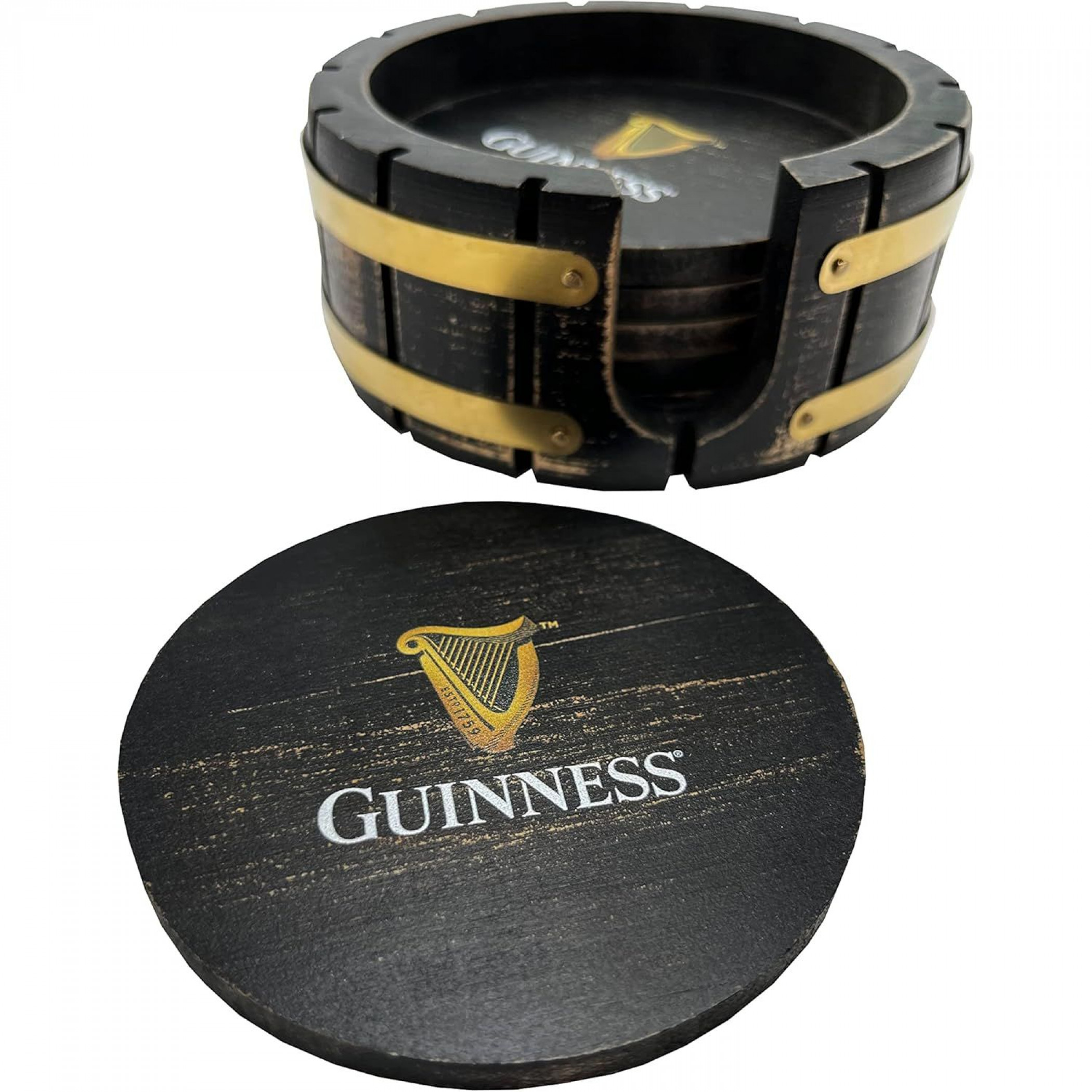 Guinness Beer Wooden Coaster Set with Holder - 6 Pack