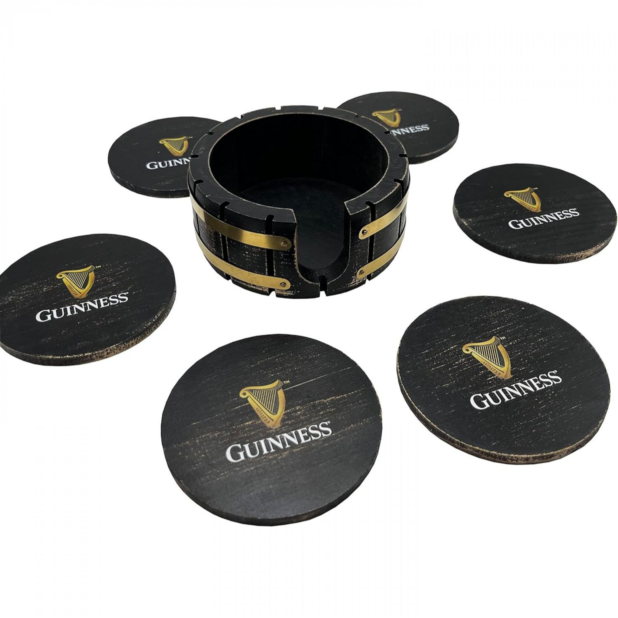Guinness Beer Wooden Coaster Set with Holder - 6 Pack