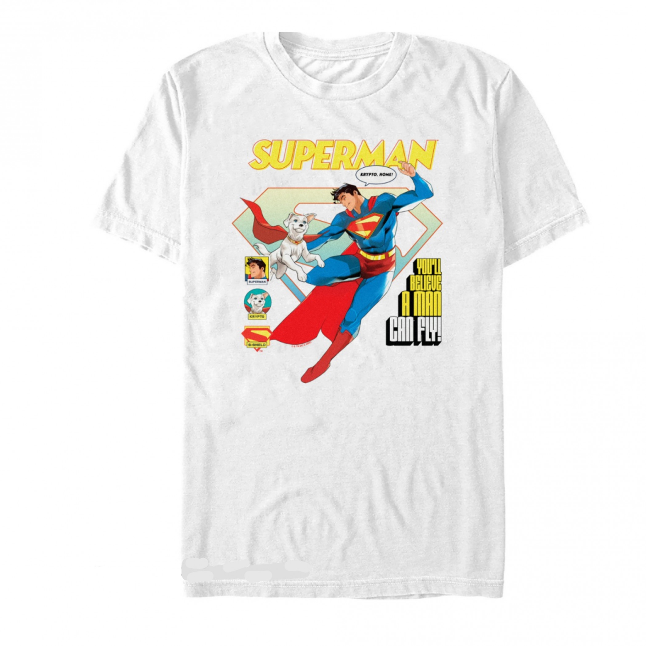 Superman & Krypto- You'll Believe a Man Can Fly T-shirt, White