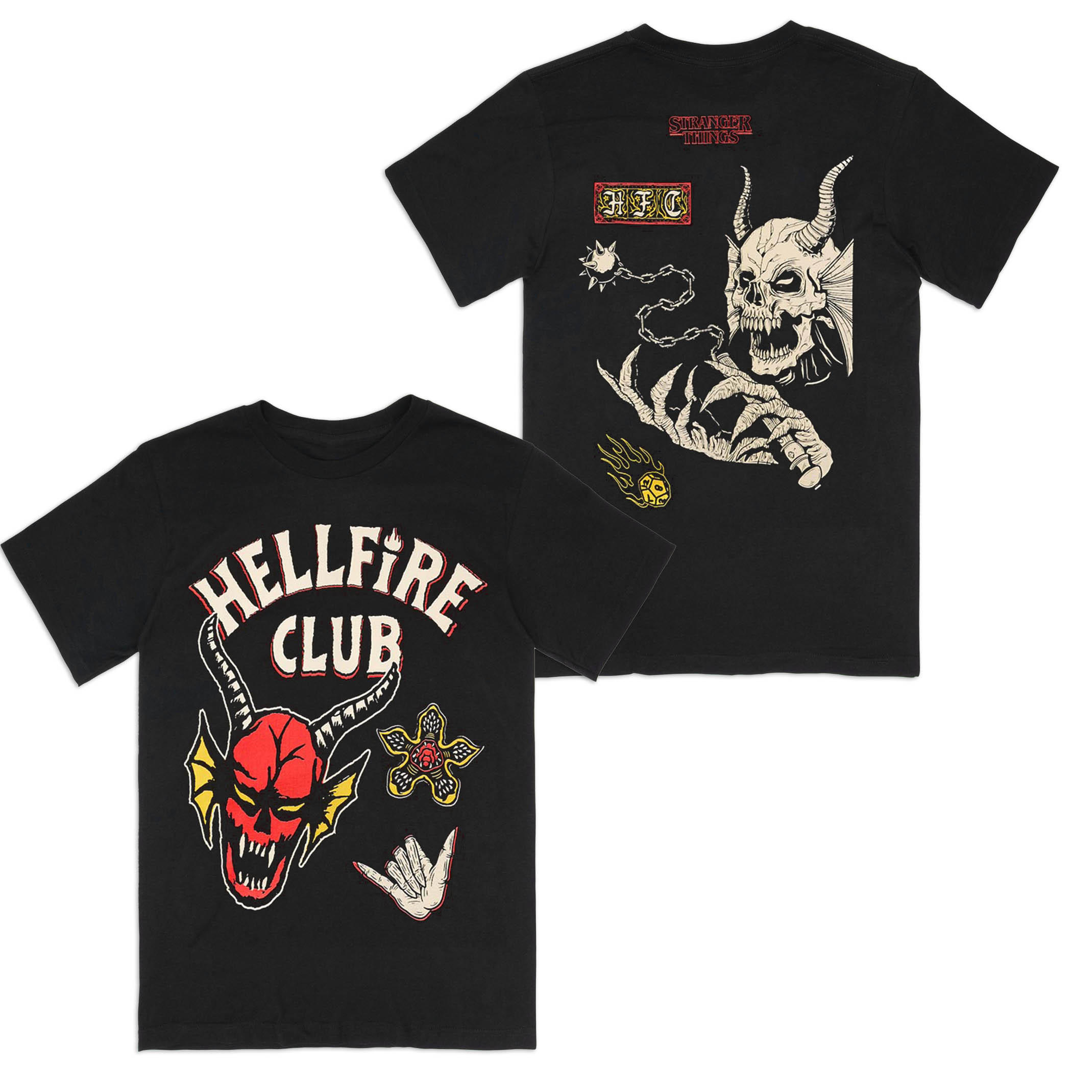 Stranger Things Hellfire Club Icons Front and Back Print T-Shirt, Black