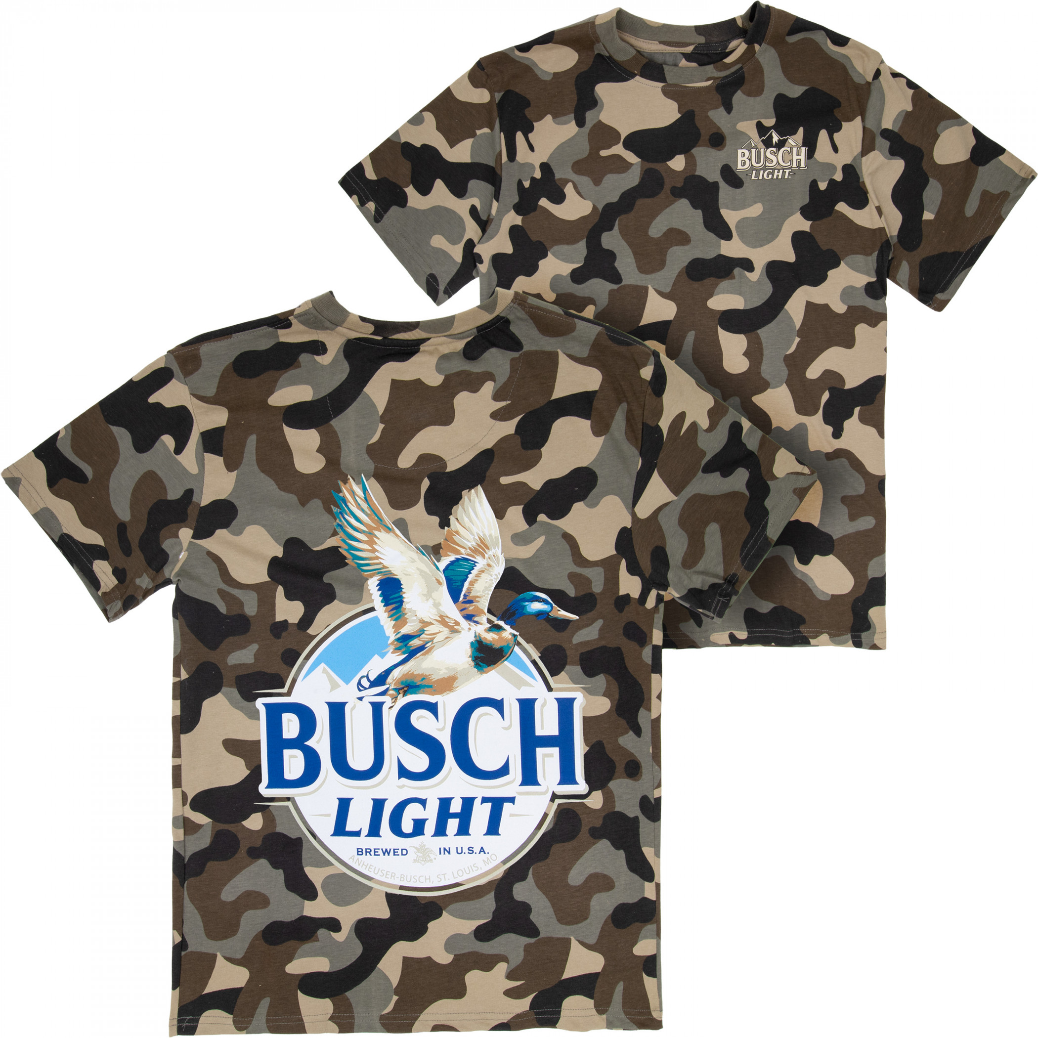 Busch Light Duck Hunting Woodland Camo T-Shirt