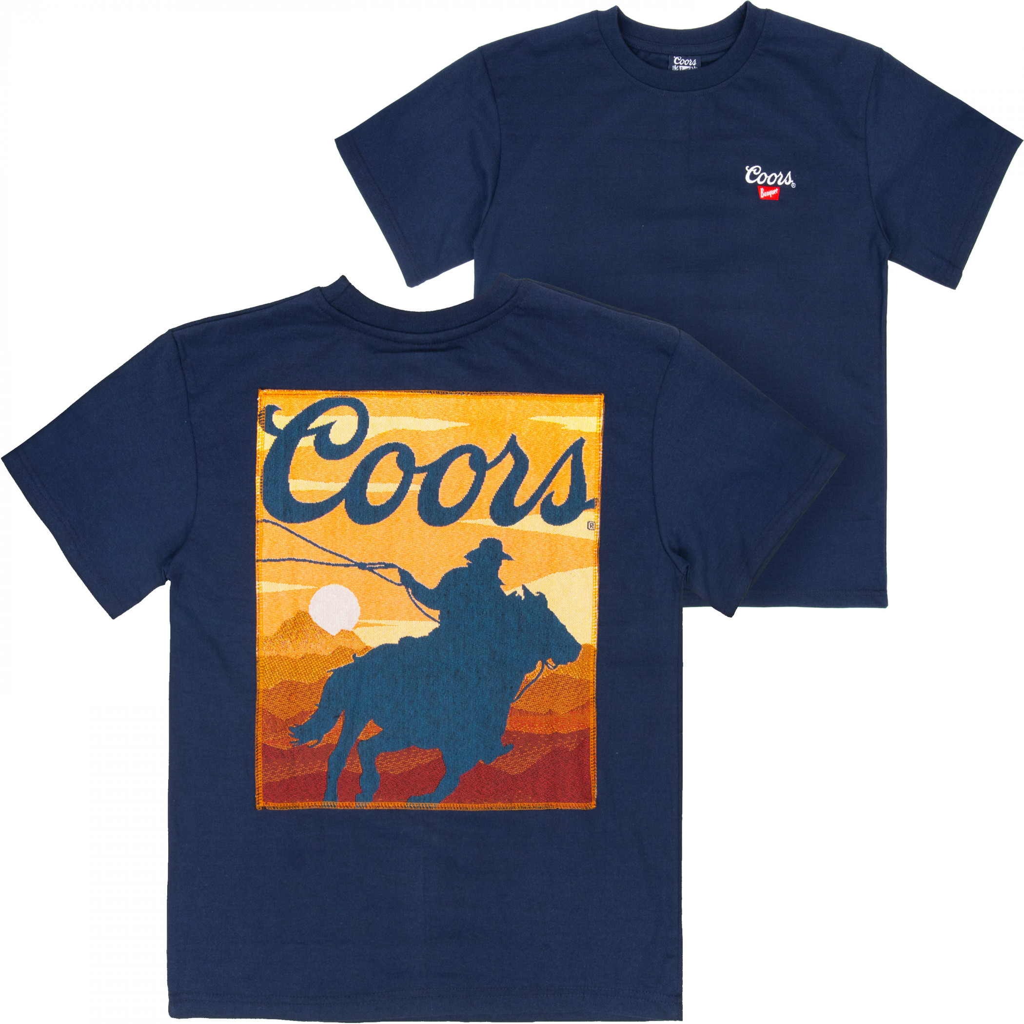 Coors Western Sunset Embroidered Tapestry Front and Back T-Shirt