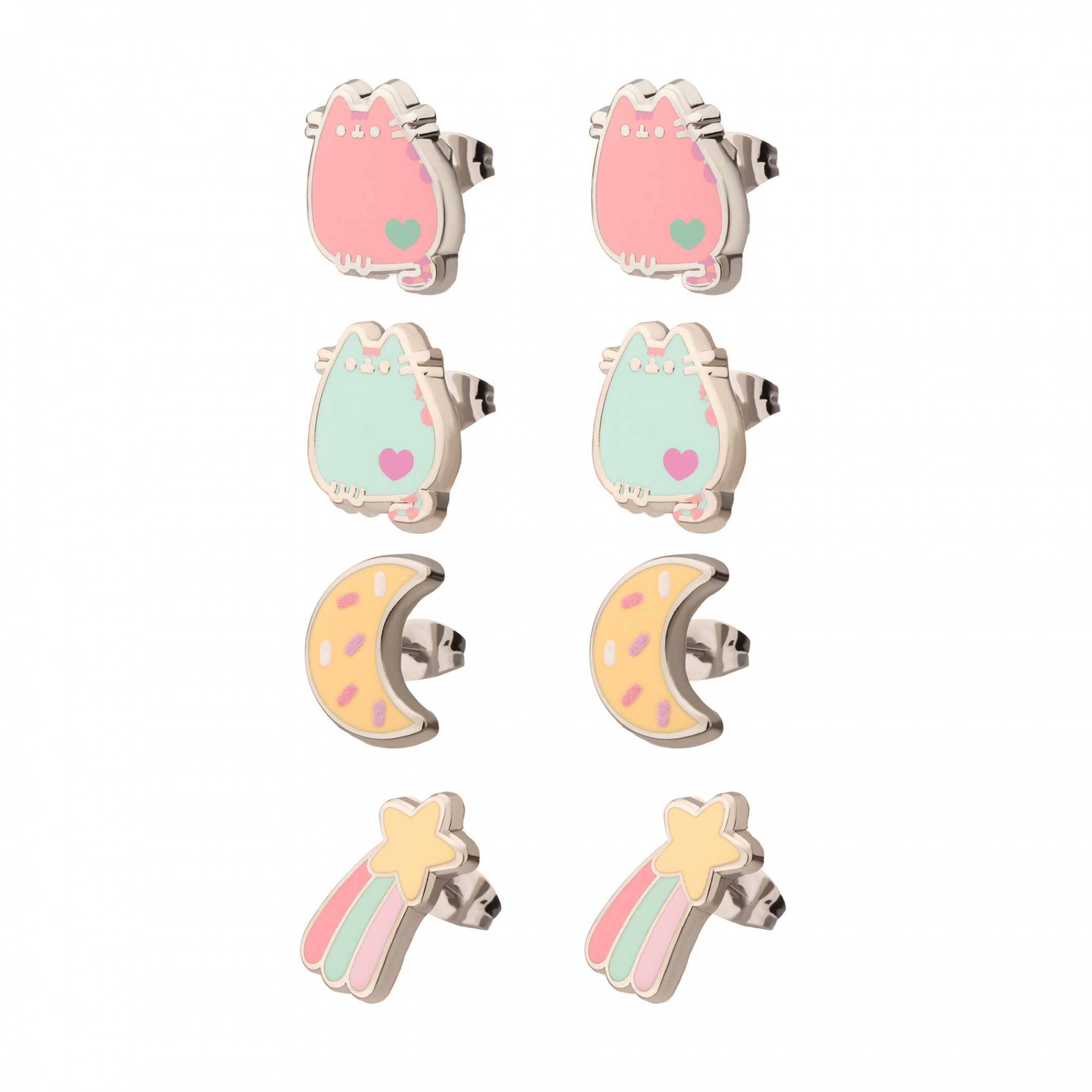 Pusheen Space Enamel Stud Earrings 4-Pair Set, Multi-Color