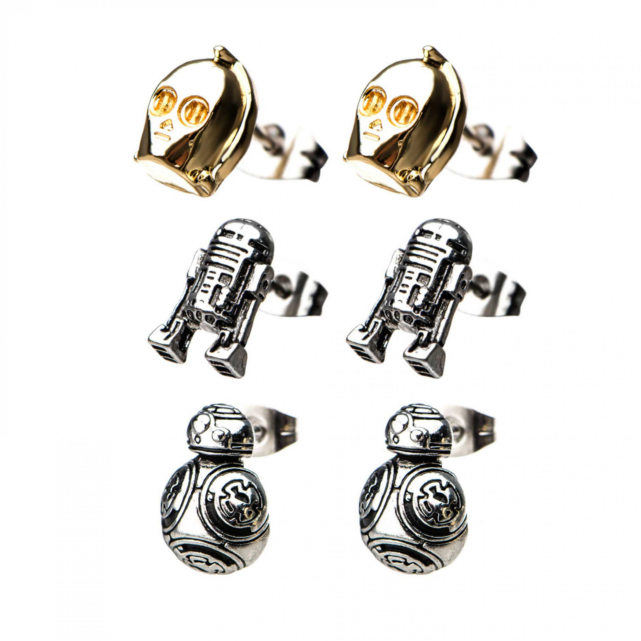 Star Wars Episode 8 Droid Stud Earrings  3-Sets, Multi-Color