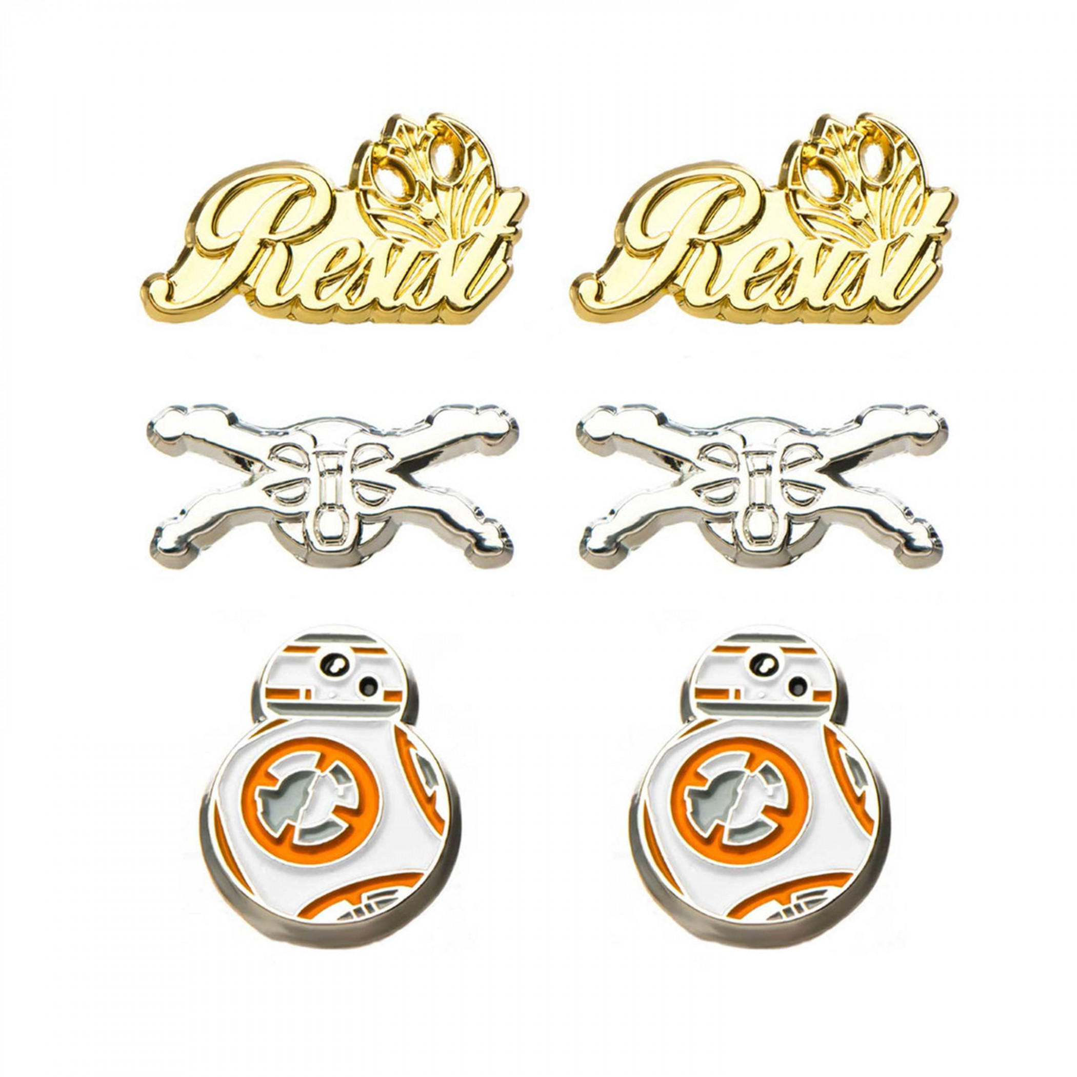 Star Wars Episode 8 Resistance Stud Earrings  3-Sets, Multi-Color