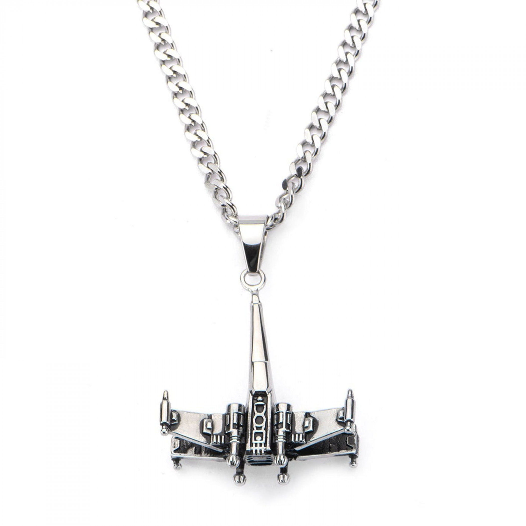 Star Wars X-Wing Starfighter 3D Stainless Steel Necklace, Silver