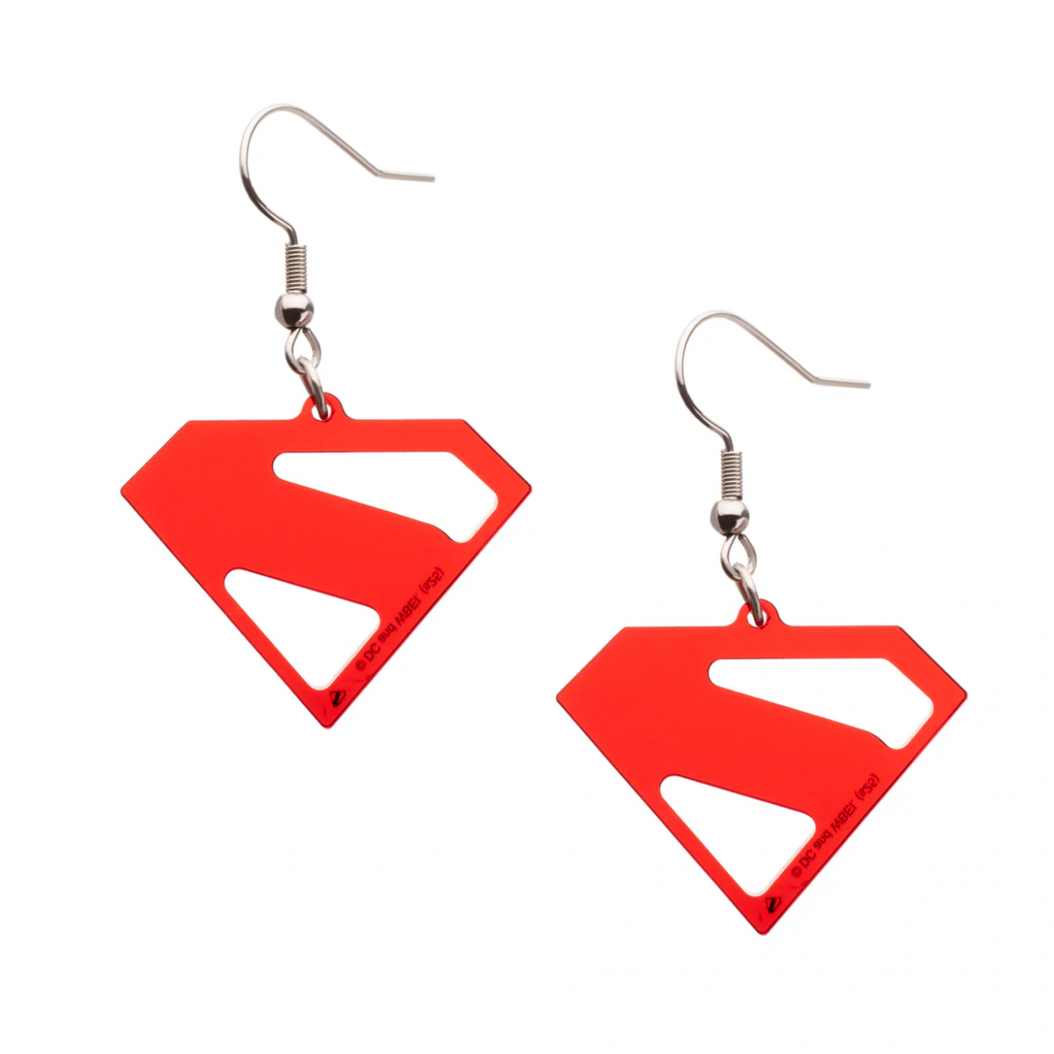 Superman Logo Red Acrylic Dangle Earrings, Red