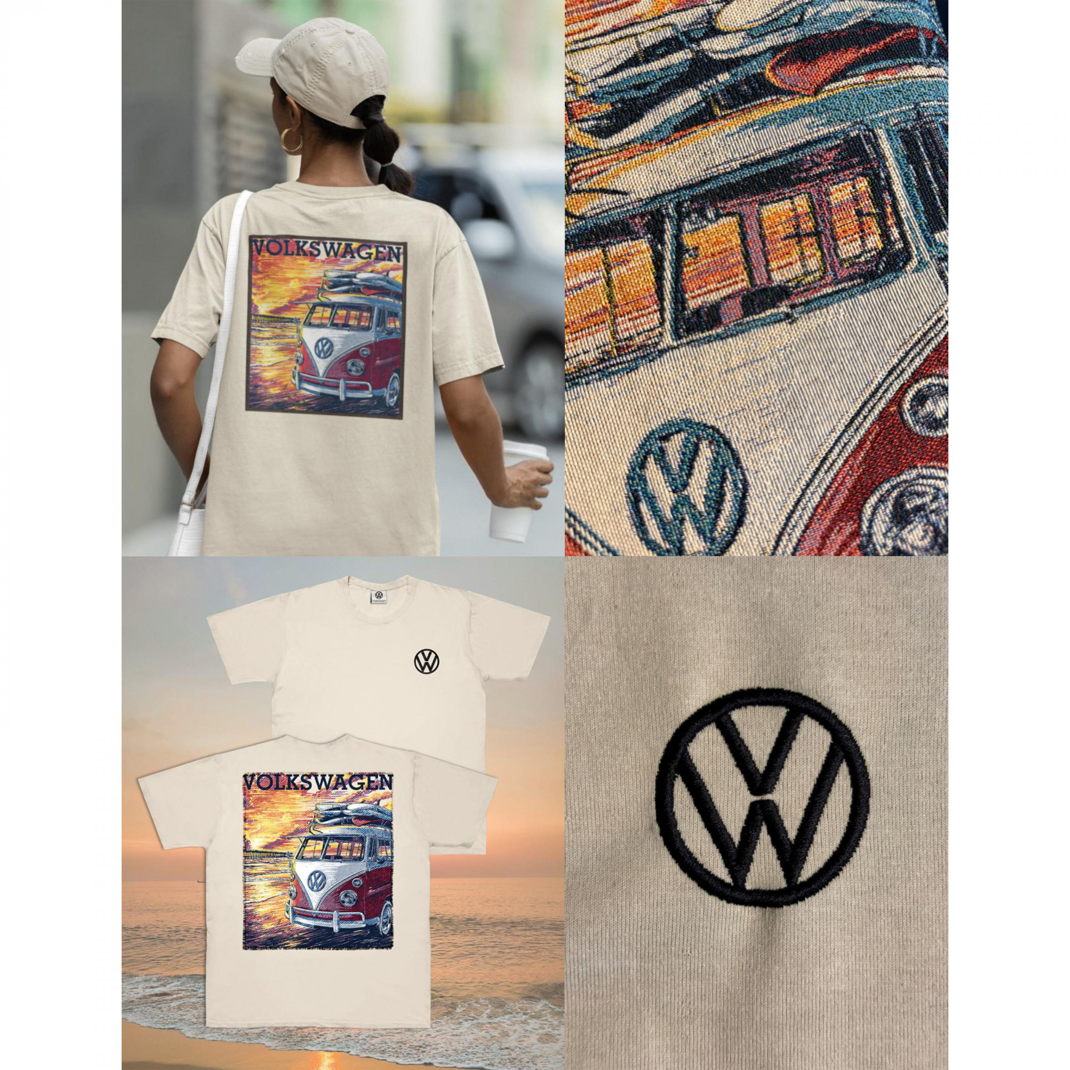 Volkswagen Sunset Embroidered Tapestry Front and Back T-Shirt