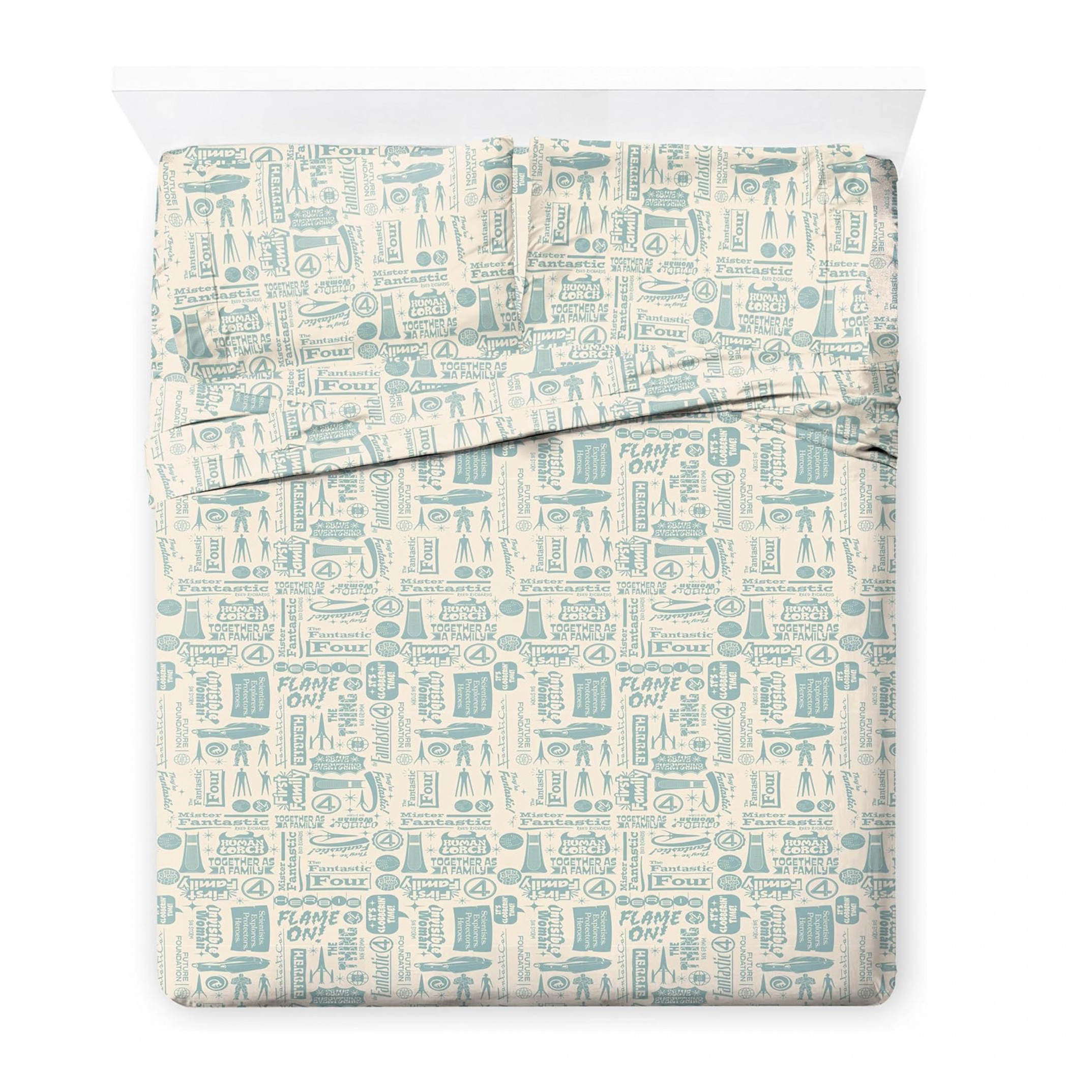 Fantastic 4 Retro Beige 4-Piece Full Size Bed Sheet Set, Multi-Color