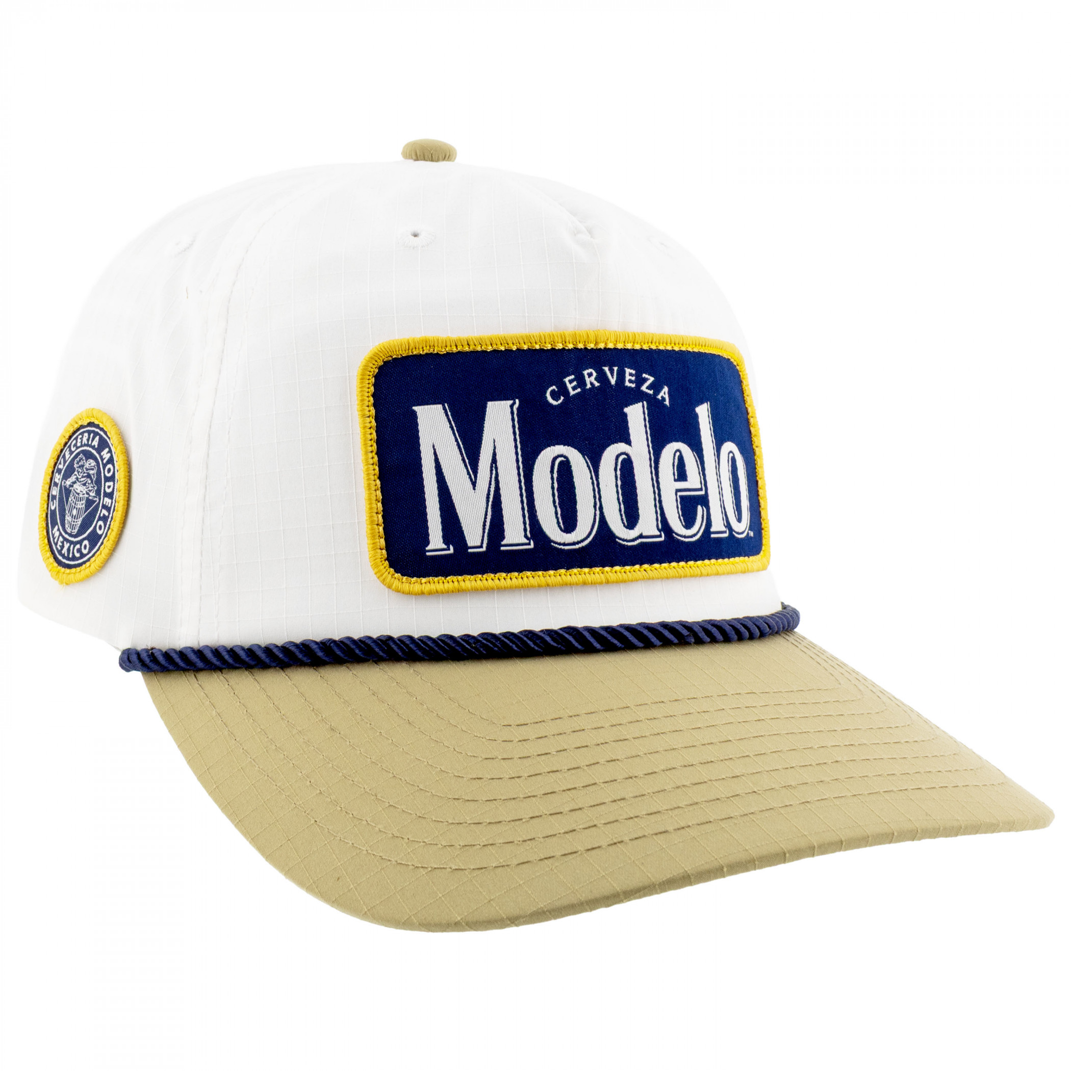 Modelo White Woven Label Snapback Hat with Rope