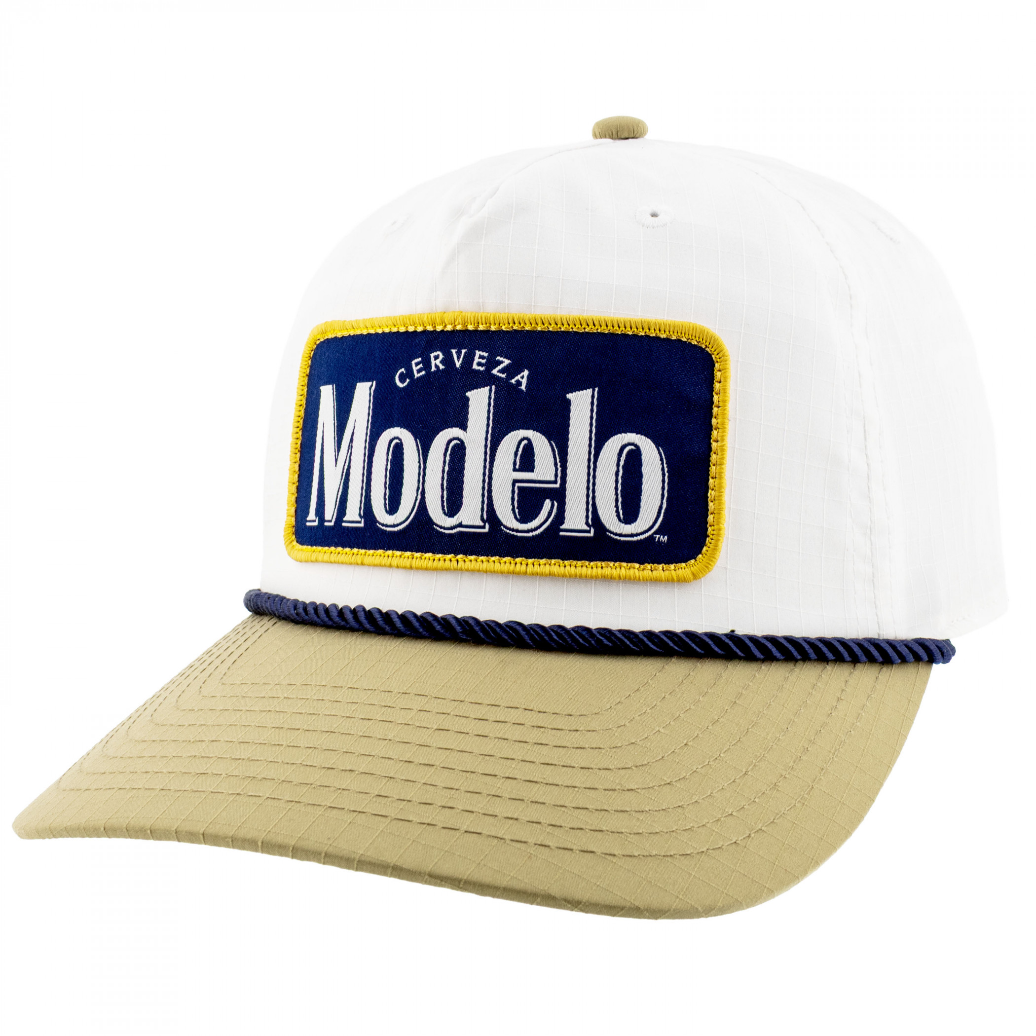 Modelo White Woven Label Snapback Hat with Rope