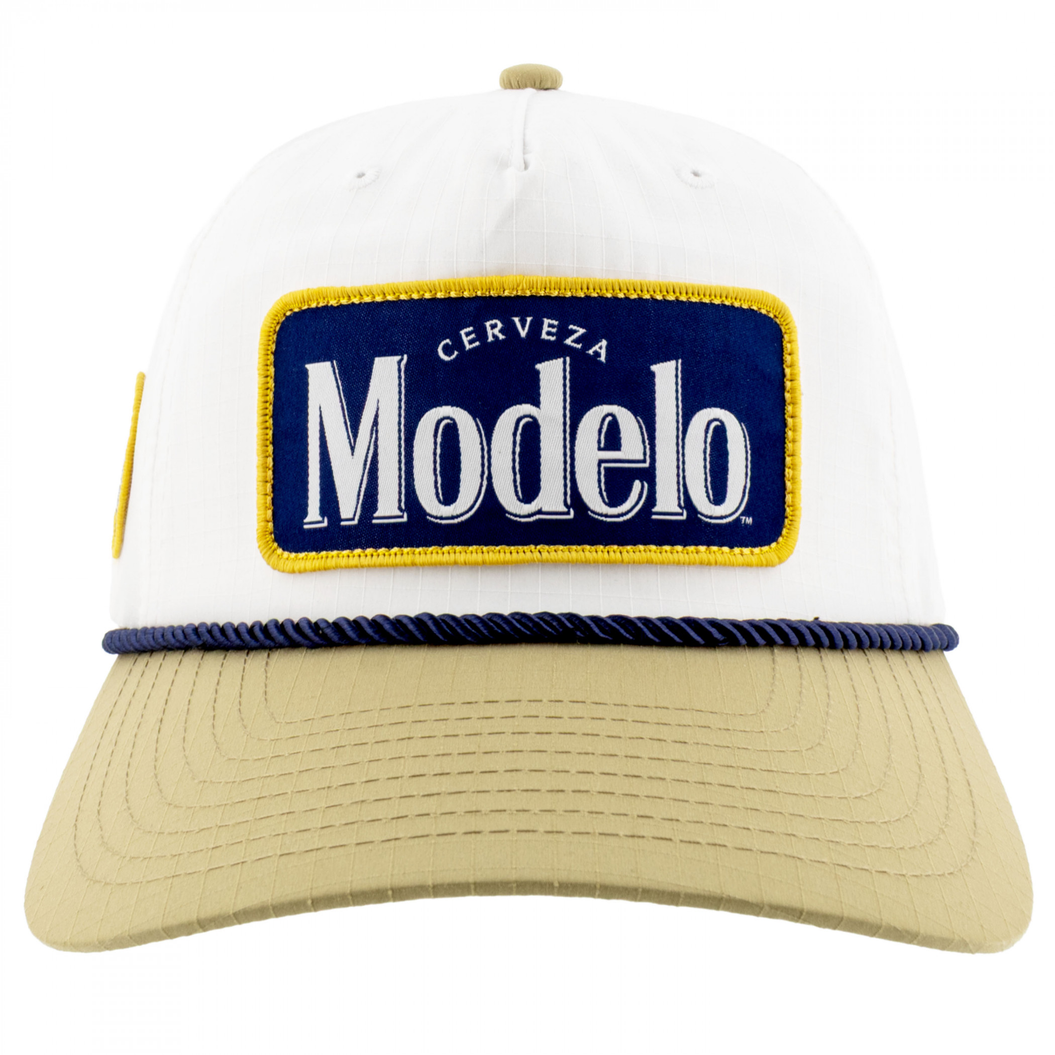 Modelo White Woven Label Snapback Hat with Rope