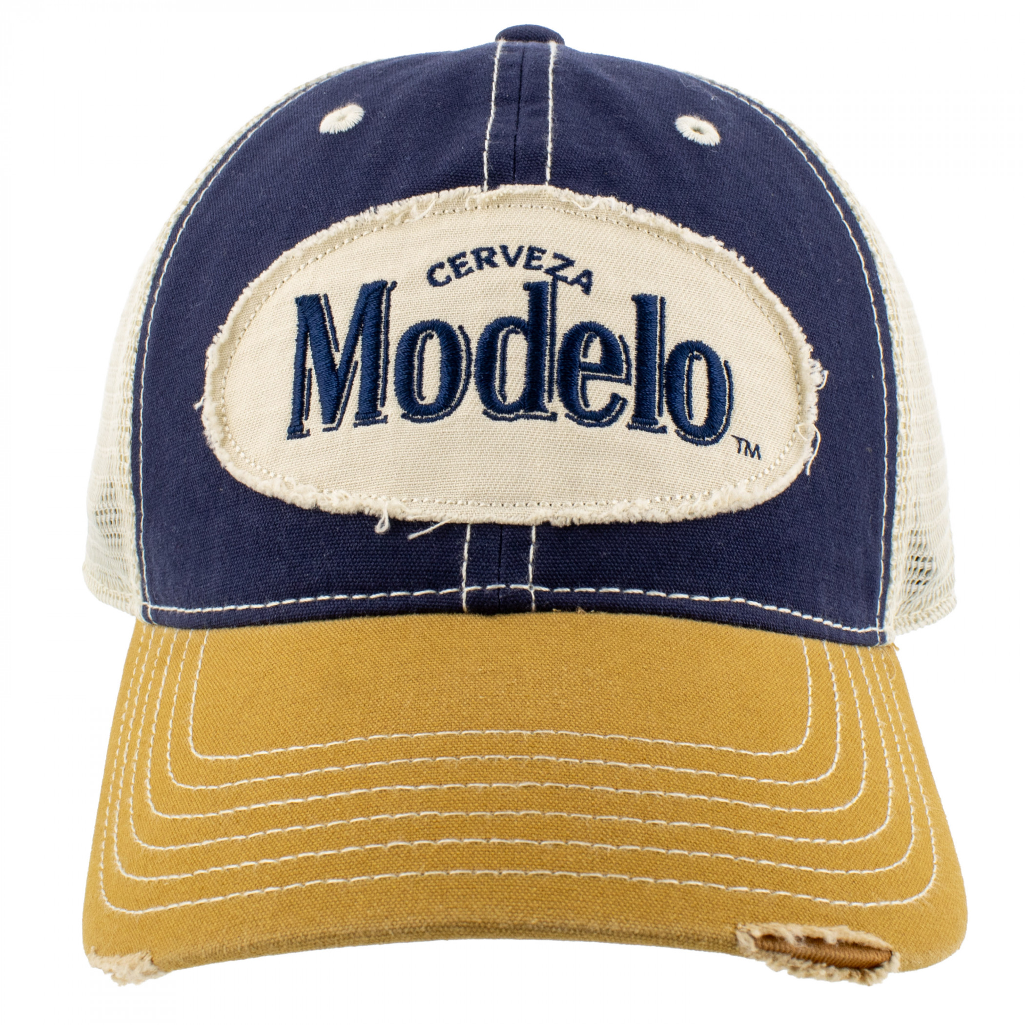 Modelo Distressed Patch Logo Snapback Hat with Mesh