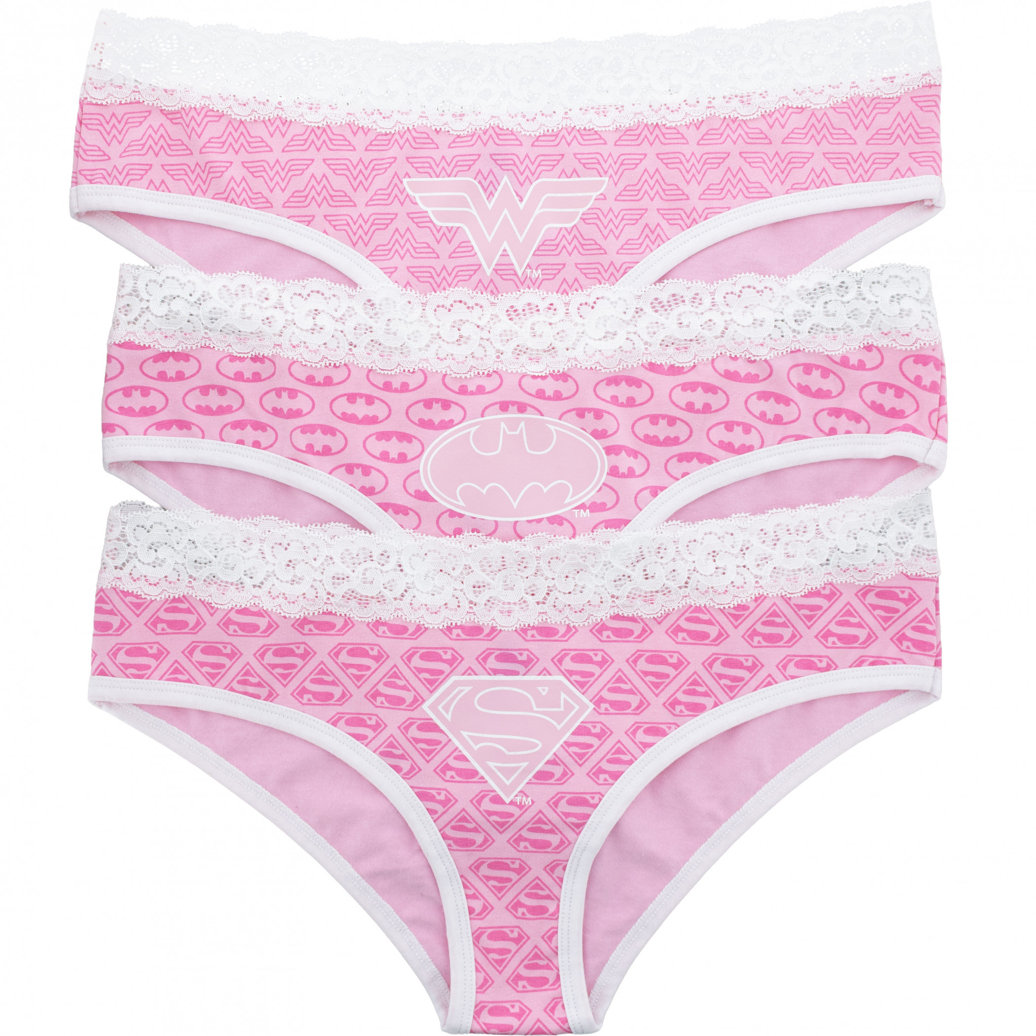 Justice League Lacey Pink Women's Bikini Panty Underwear 3-Pack, Pink