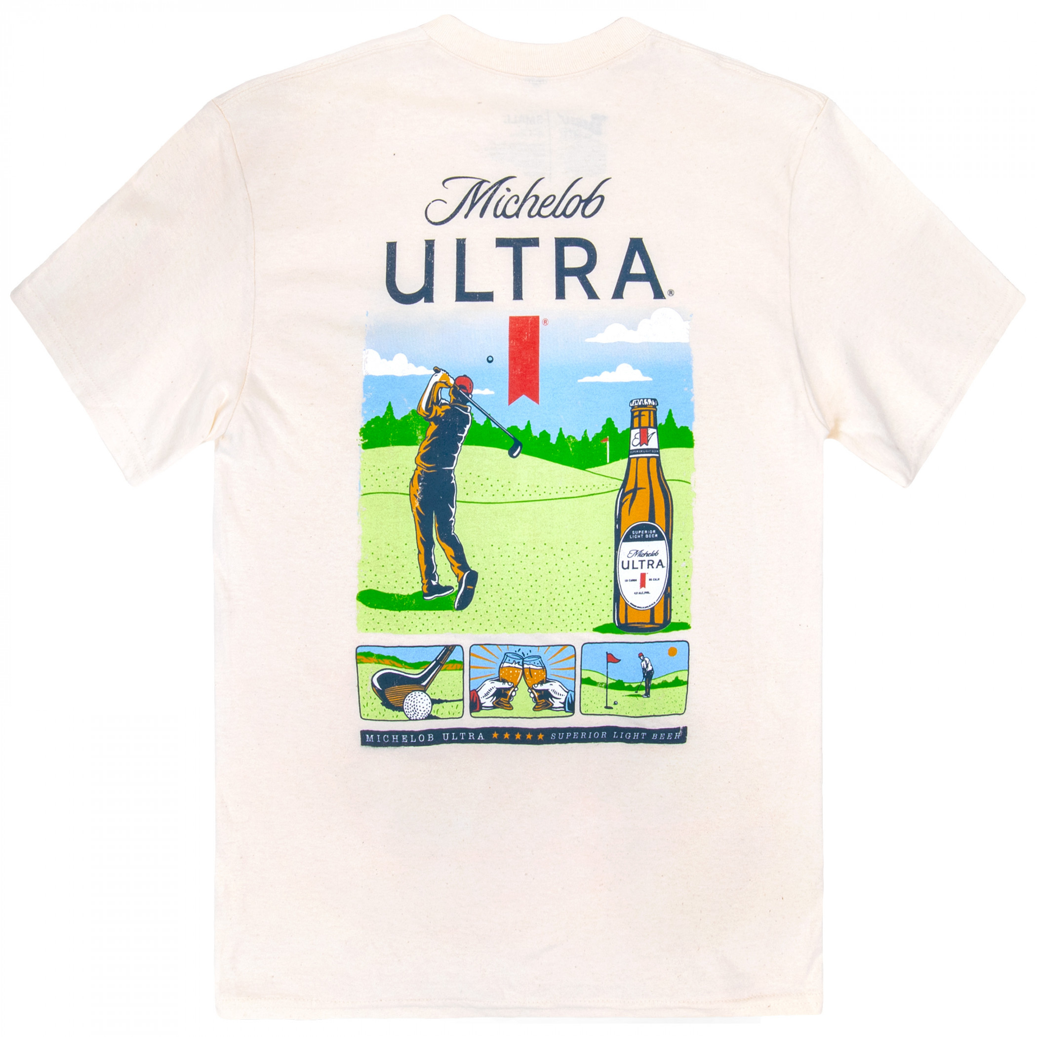 Michelob Ultra Golf Panels Beige Colorway Front and Back Print T-Shirt