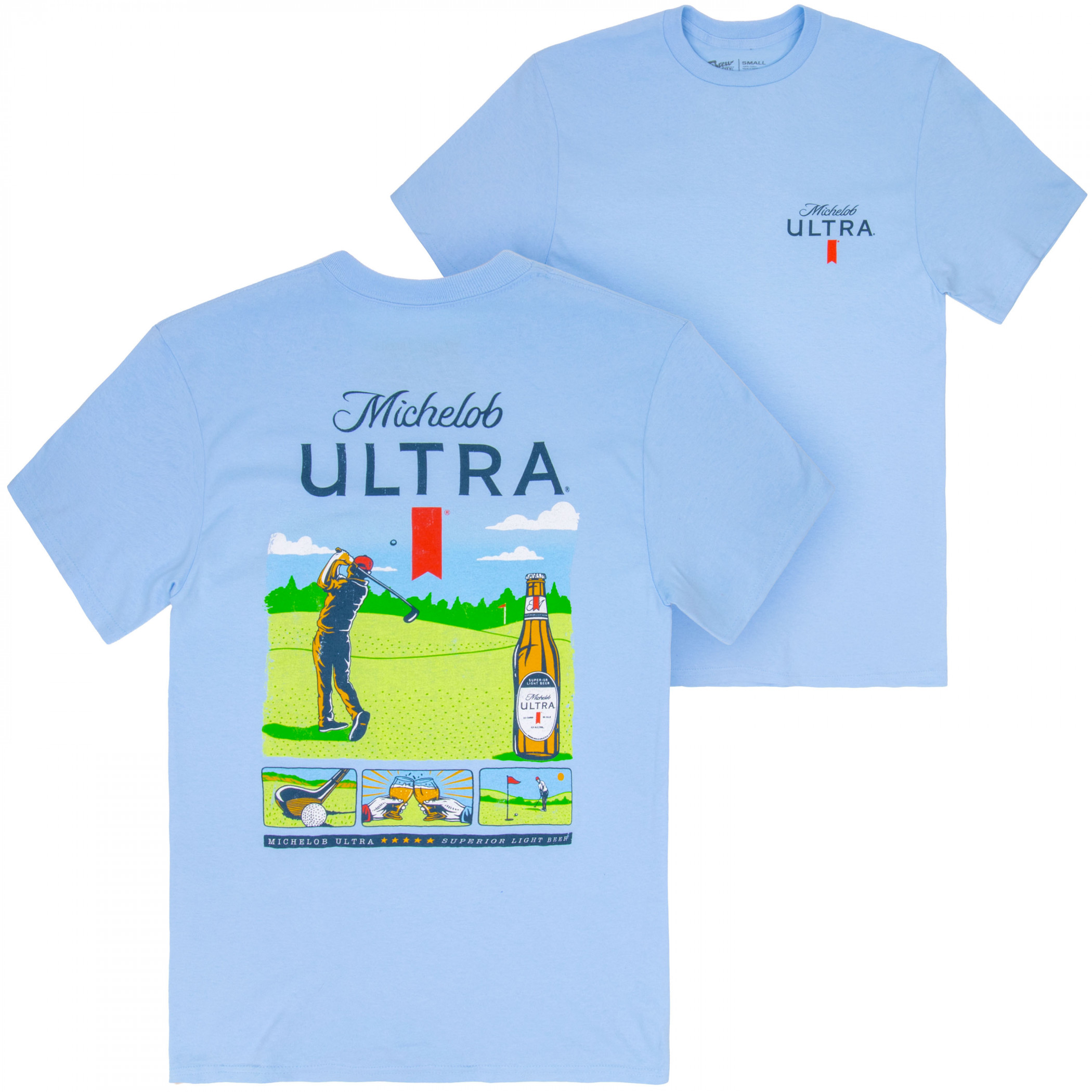 Michelob Ultra Golf Panels Blue Colorway Front and Back Print T-Shirt