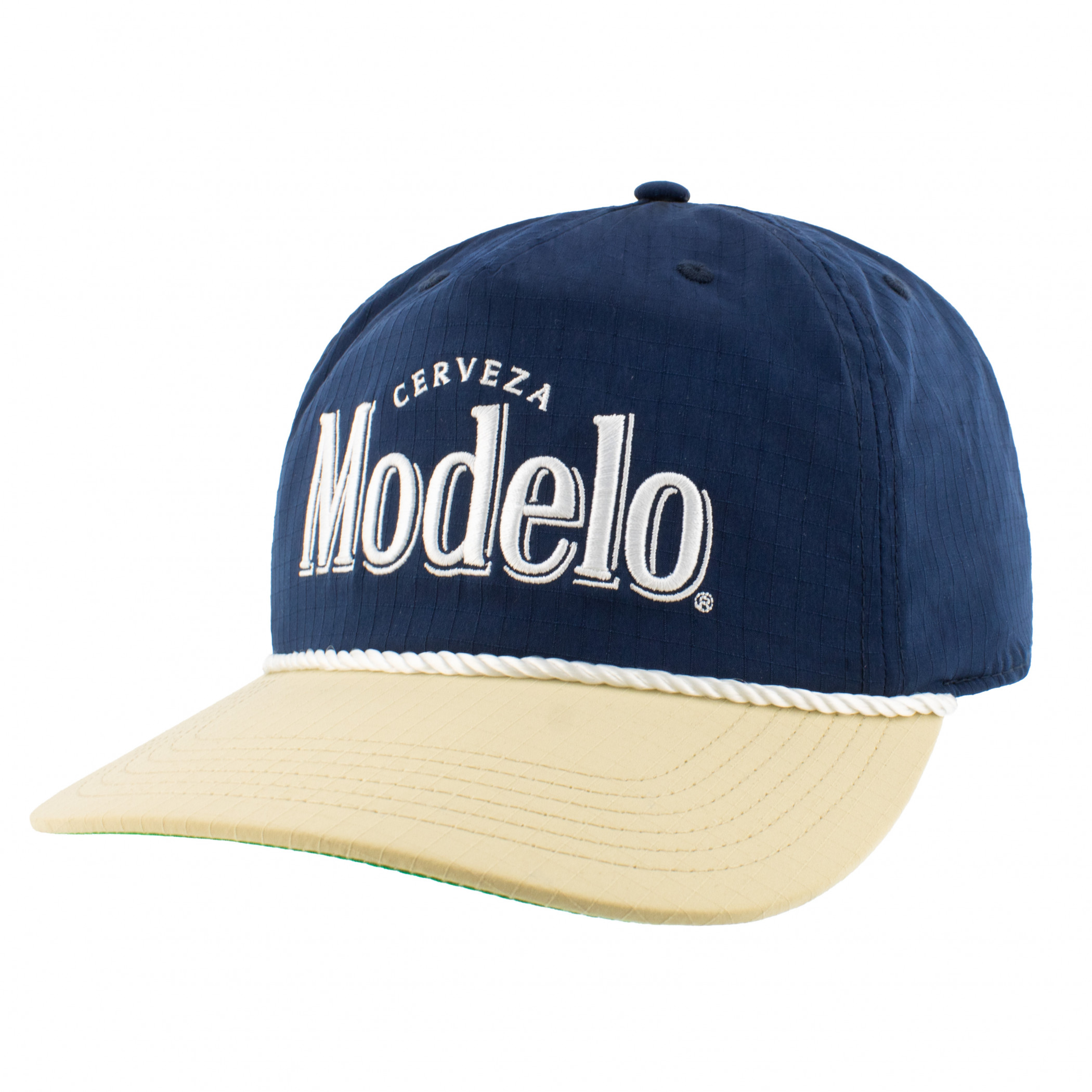 Modelo Embroidered Logo Tri Tone Snapback Hat with Rope