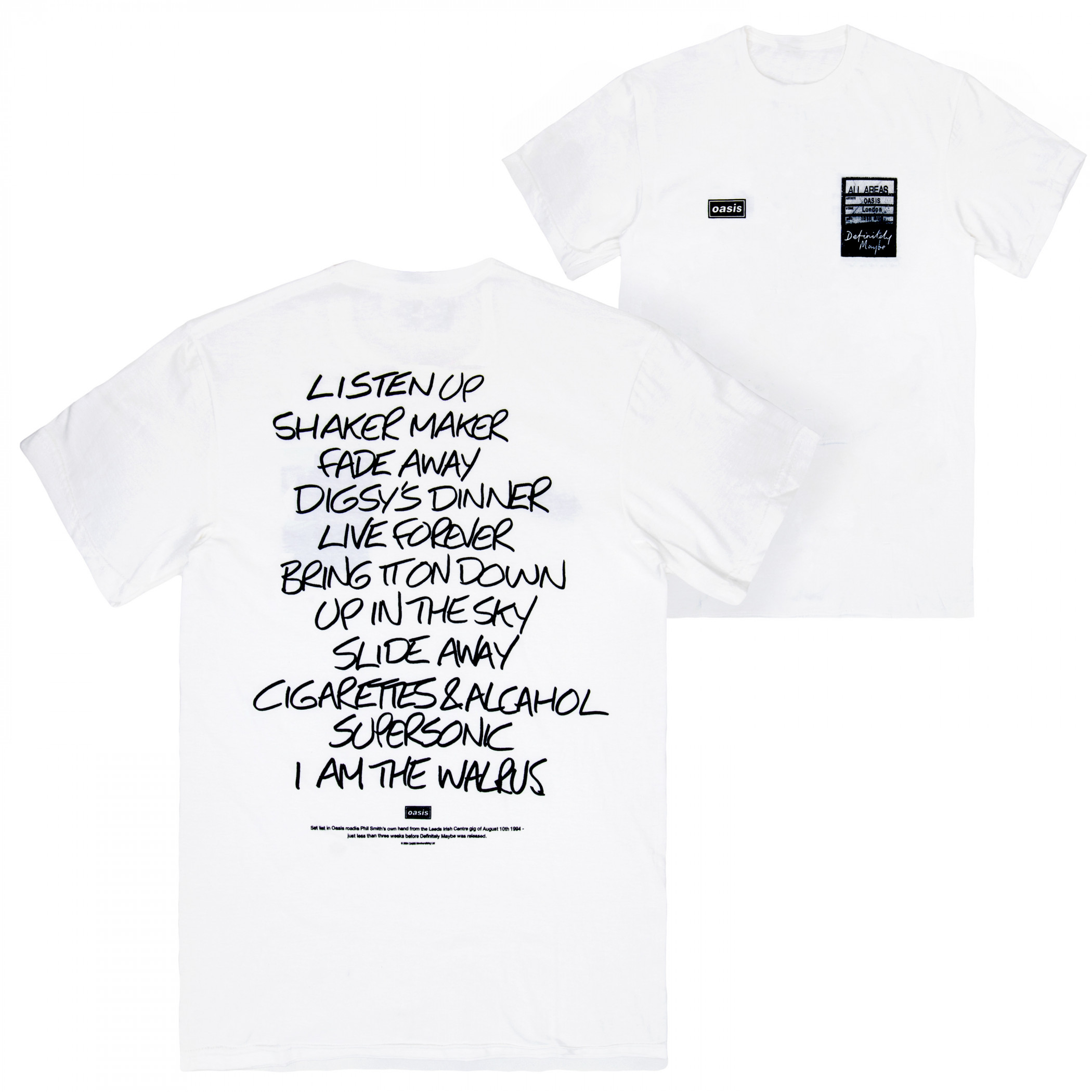 Oasis Definitely Maybe AAA Setlist Front and Back Print T-Shirt