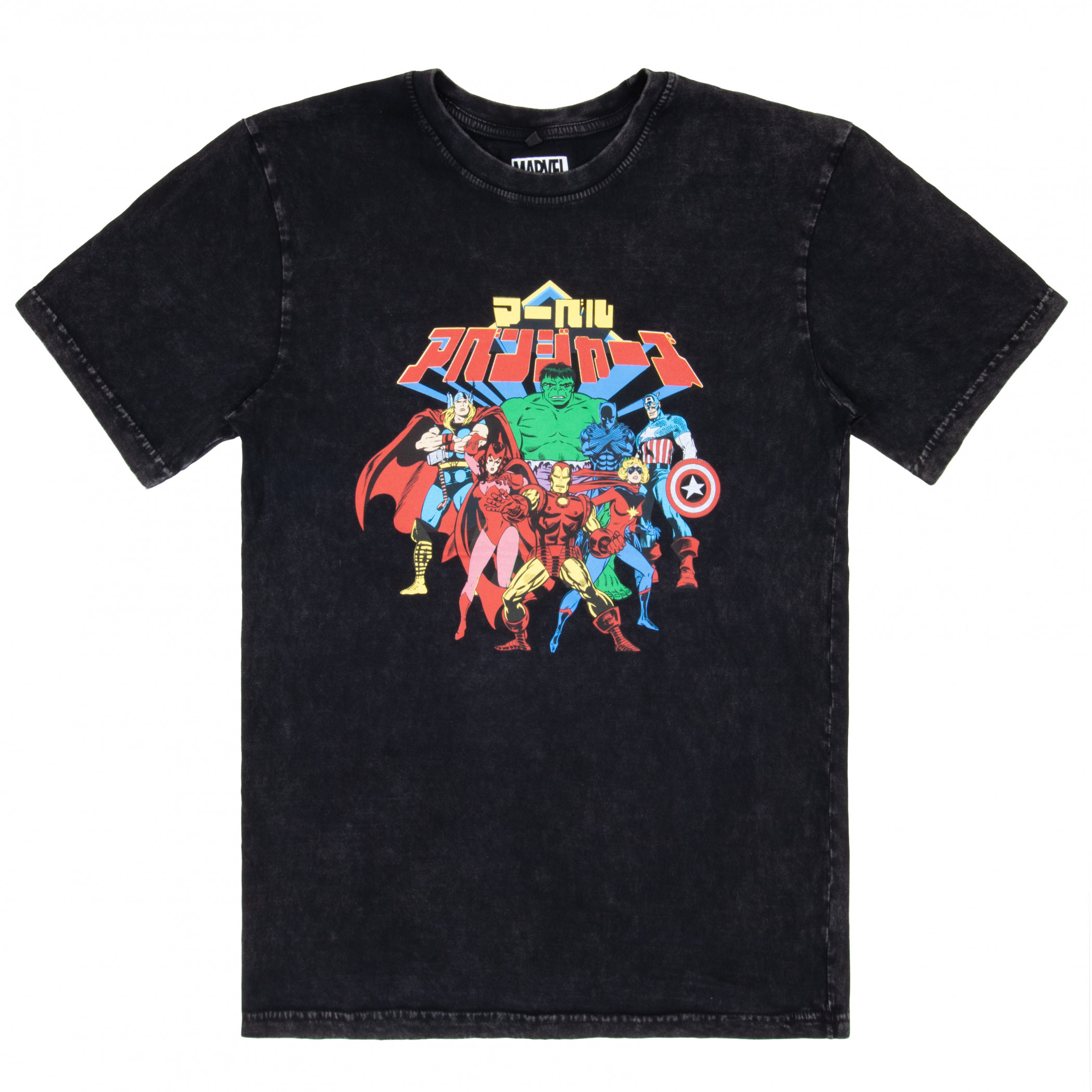 Marvel Avengers Japanese Motif Stone Wash T-Shirt, Black