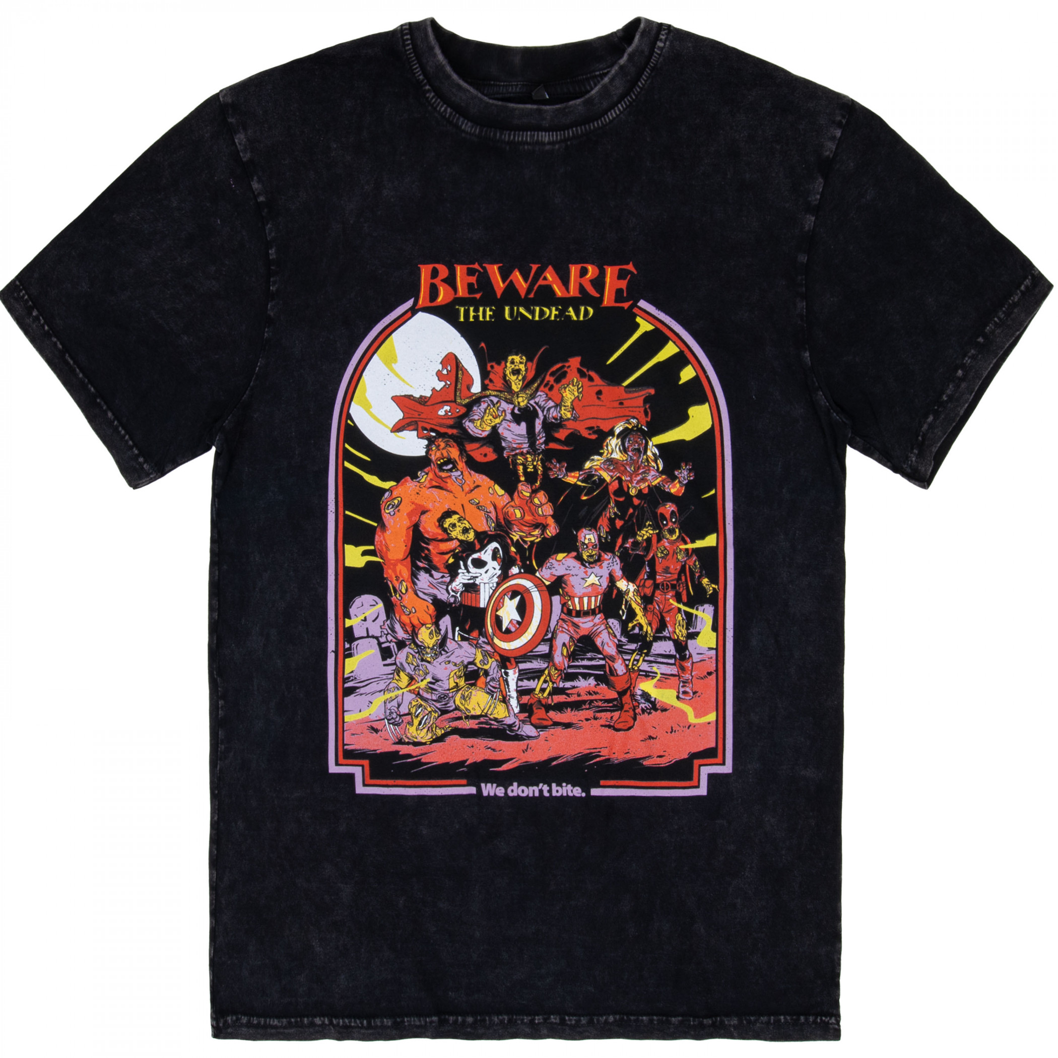 Marvel Avengers Zombies Beware the Undead Stone Wash T-Shirt, Black