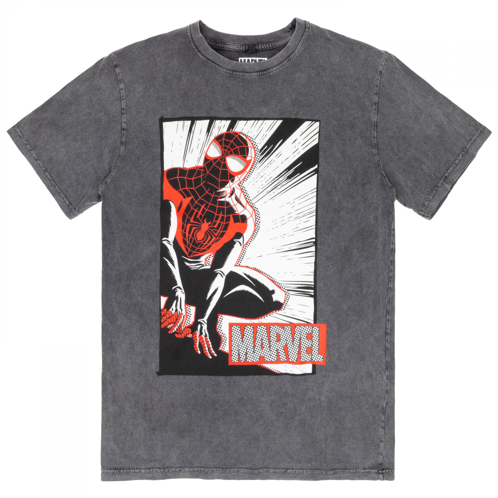 Spider-man Crouch Charcoal Stone Wash T-Shirt, Grey