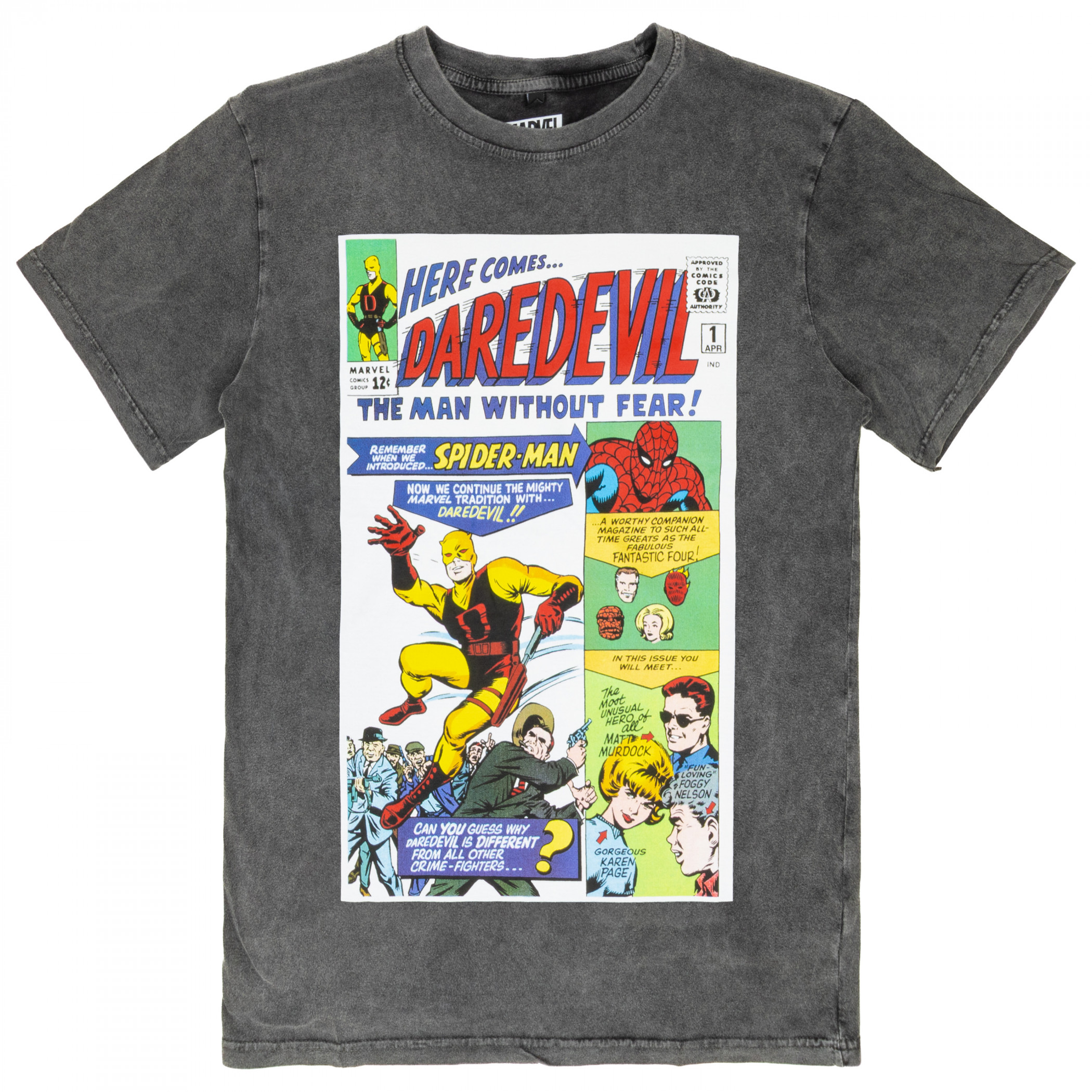 Dare Devil Comic Book Cover #1 Stone Wash T-Shirt, Grey