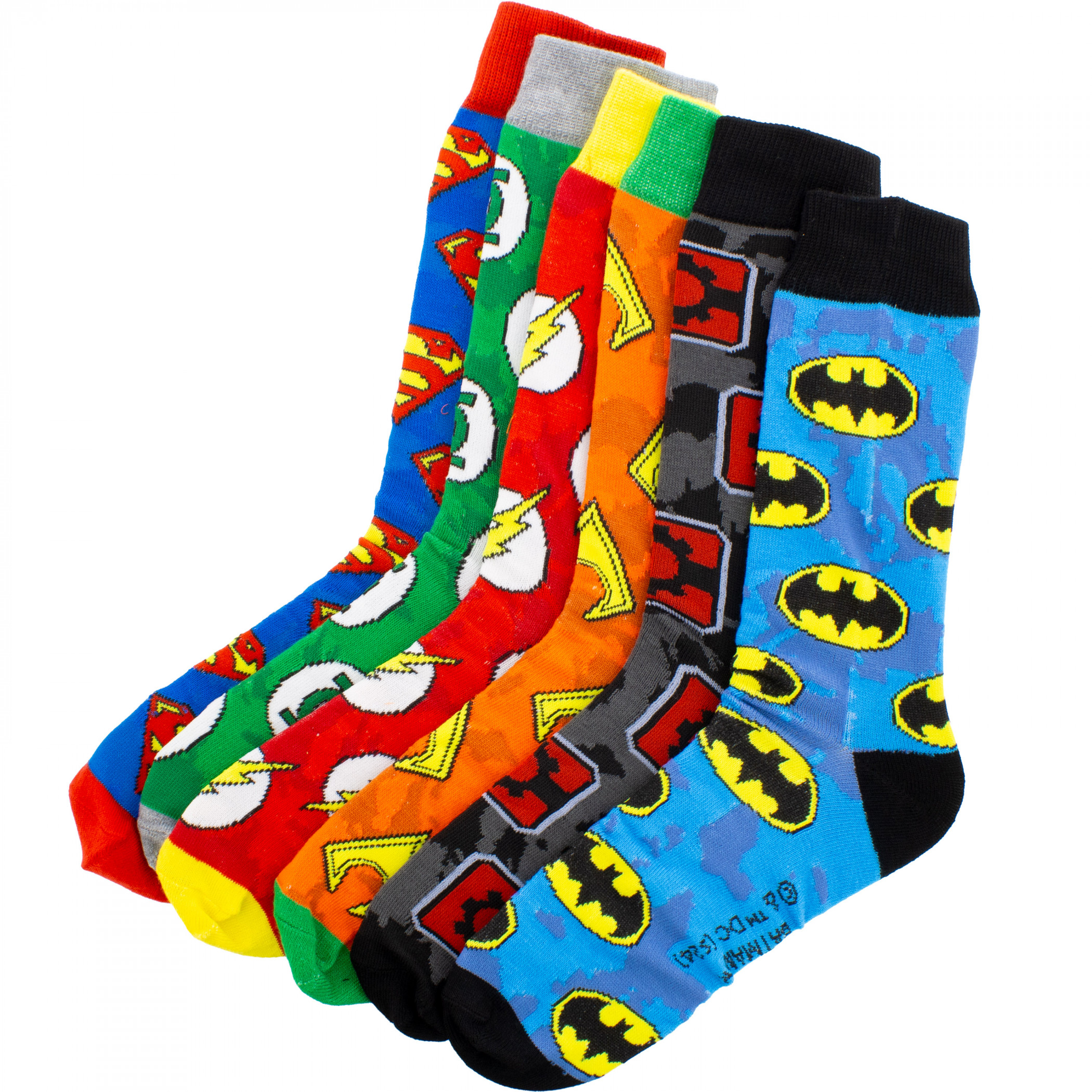 DC Justice League Logos 6-Pack Crew Socks, Multi-Color