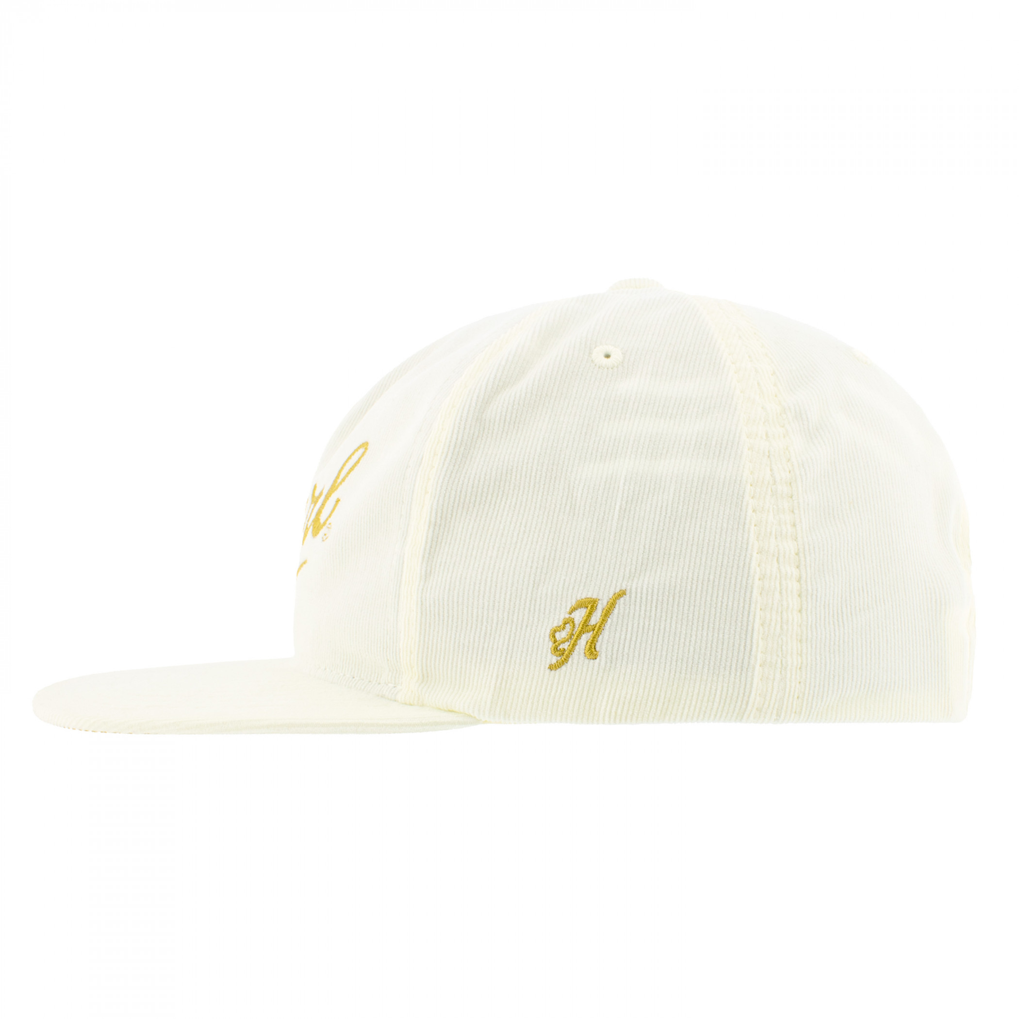 Pearl Cream Corduroy with Gold Logo 5-Panel Trucker Hat