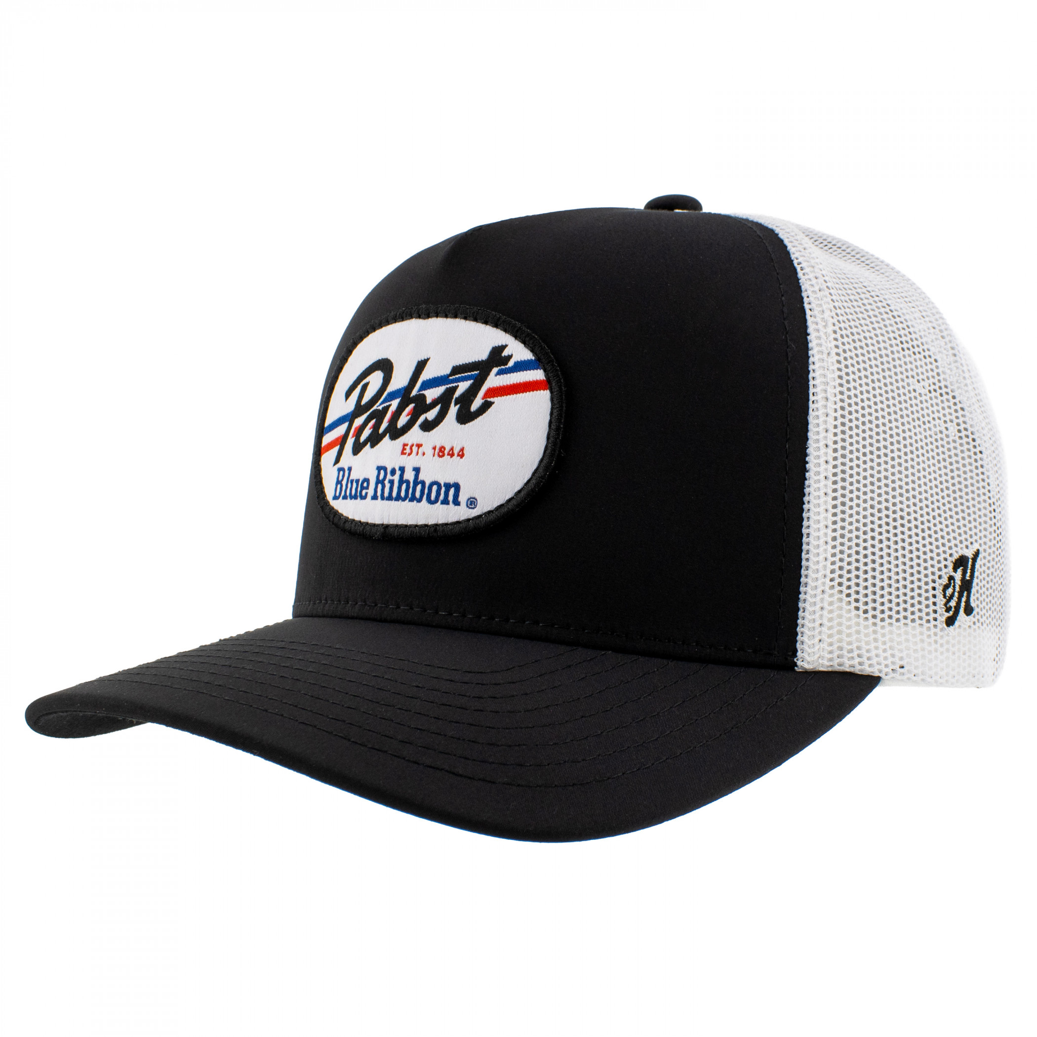 Pabst Blue Ribbon Black and White Trucker Hat with Logo Patch