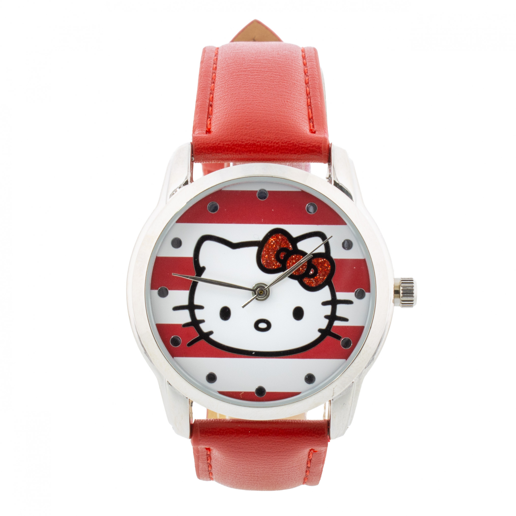 Hello Kitty Analog Wrist Watch with Red Stripes and Band, Red