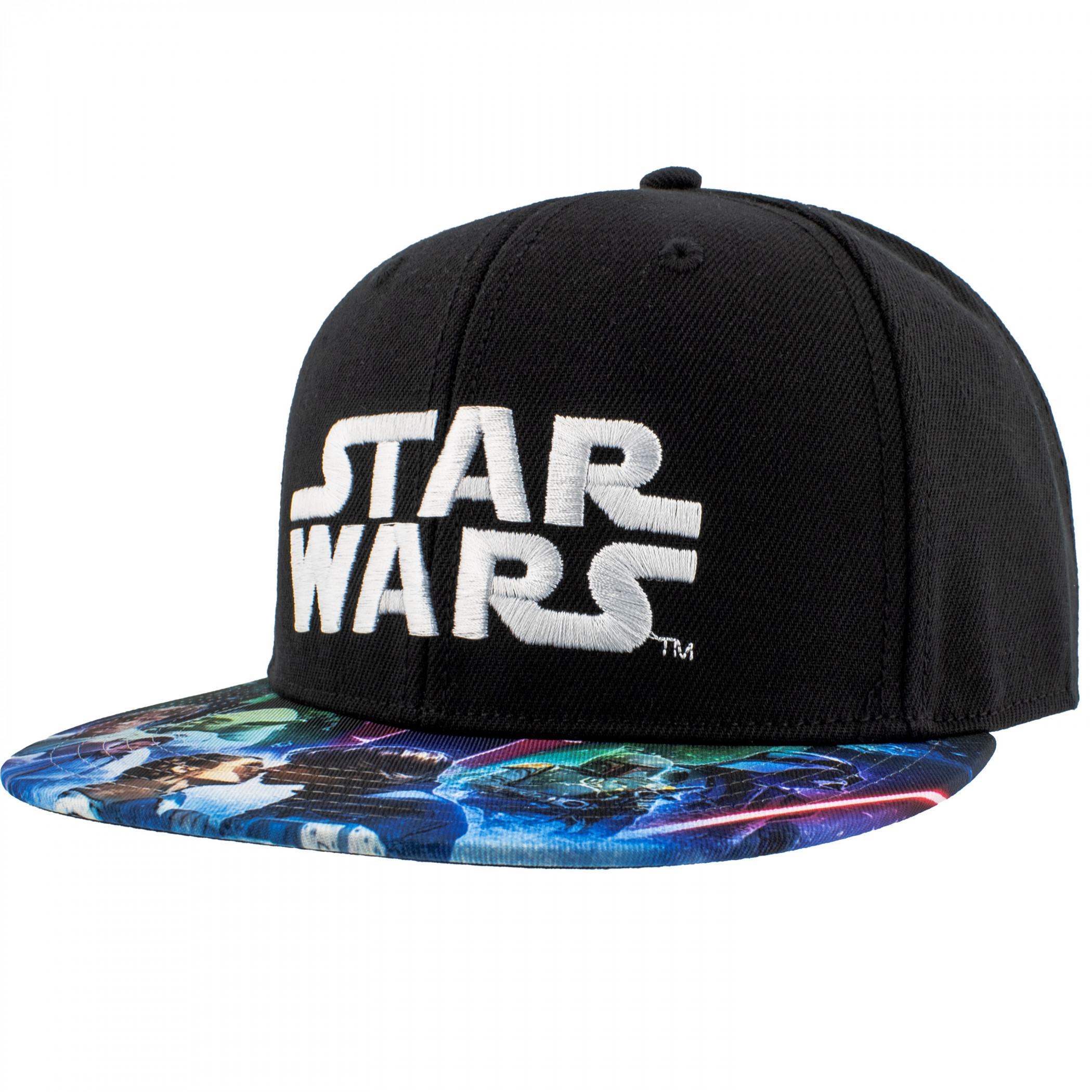Star Wars Embroidered Logo with Printed Art Flat Bill Snapback Hat, Multi-Color