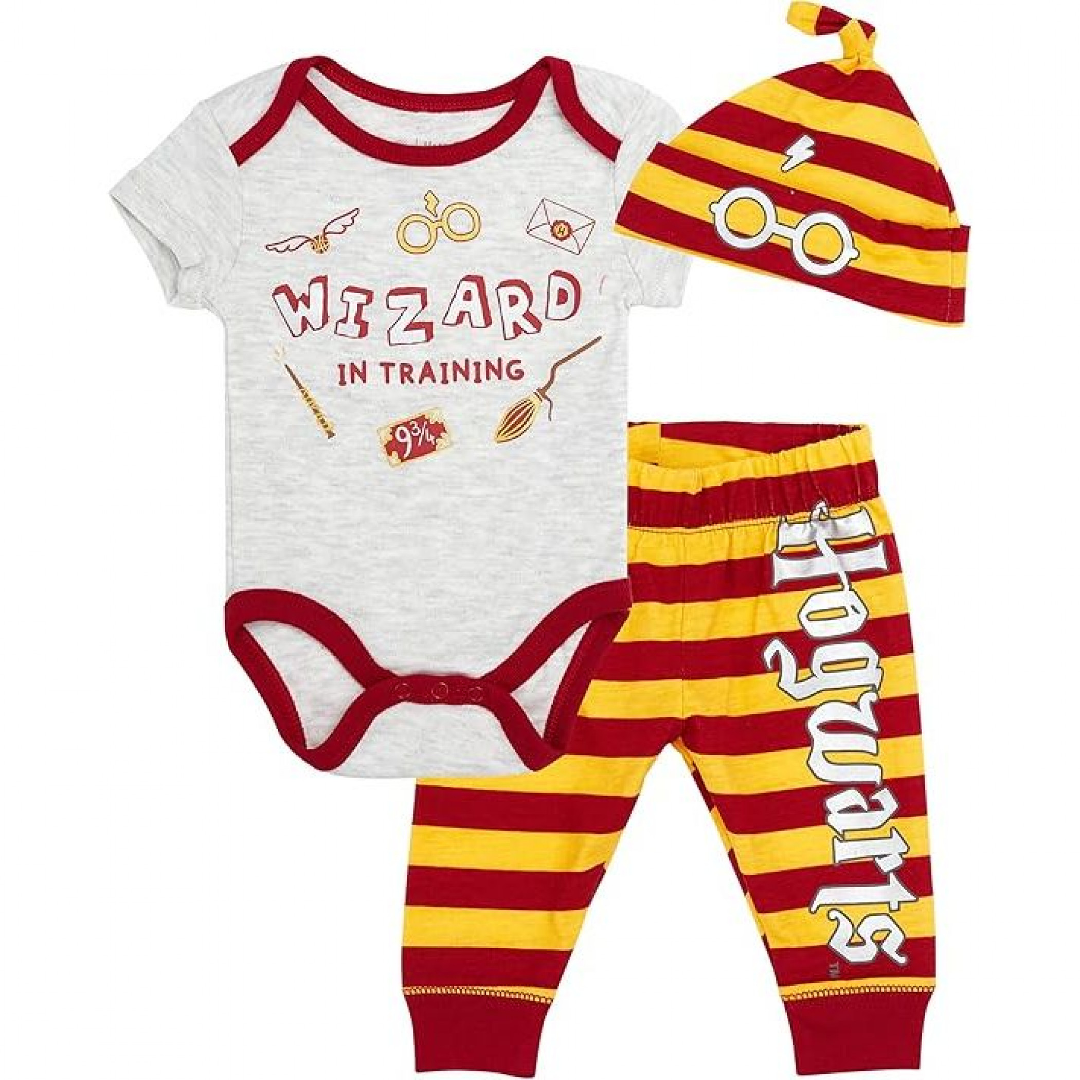 Harry Potter Wizard In Training Infant 3-Piece Bodysuit Set, Grey